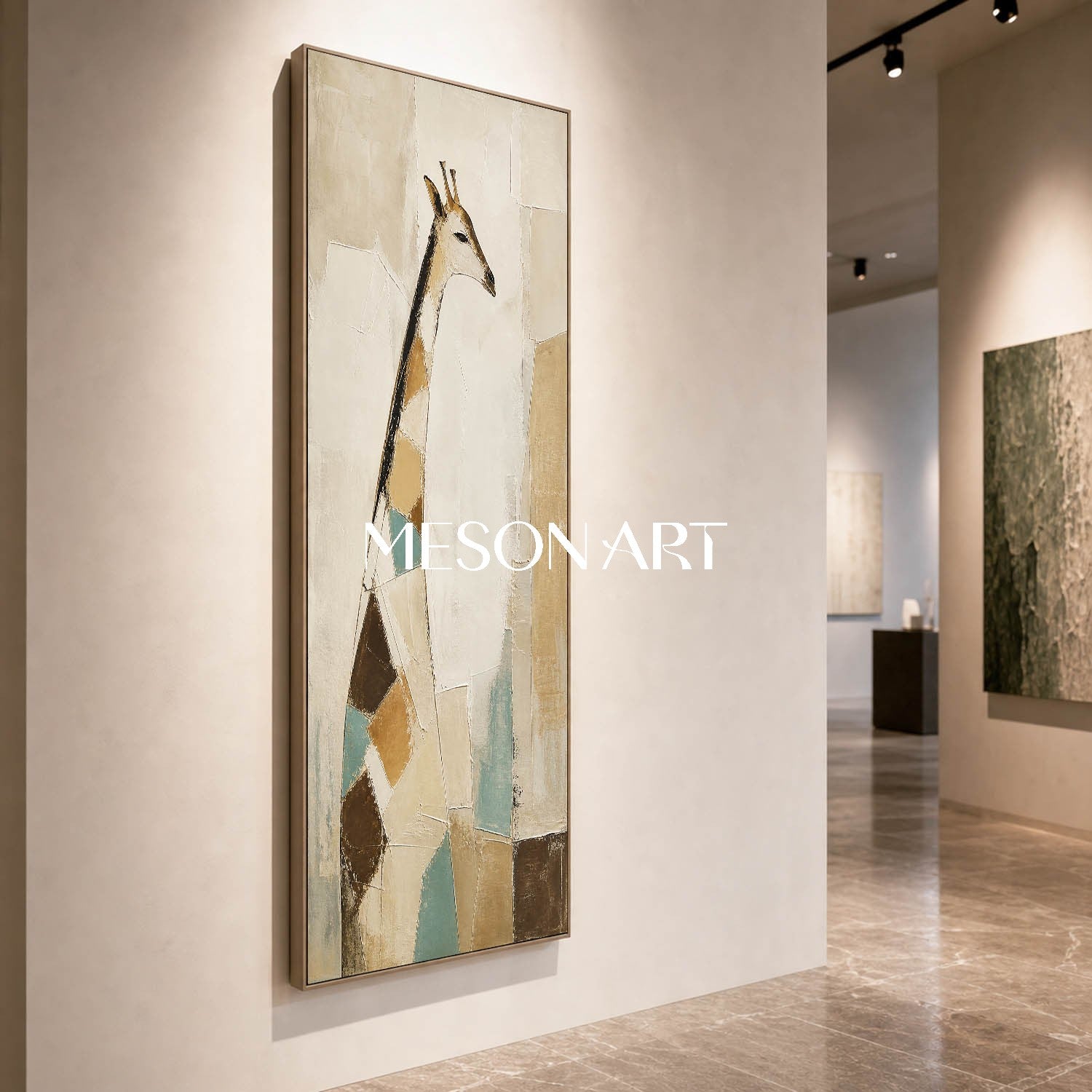 Abstract Giraffe Wall Art In Art Deco Style With Textured Linen Canvas For Modern Home