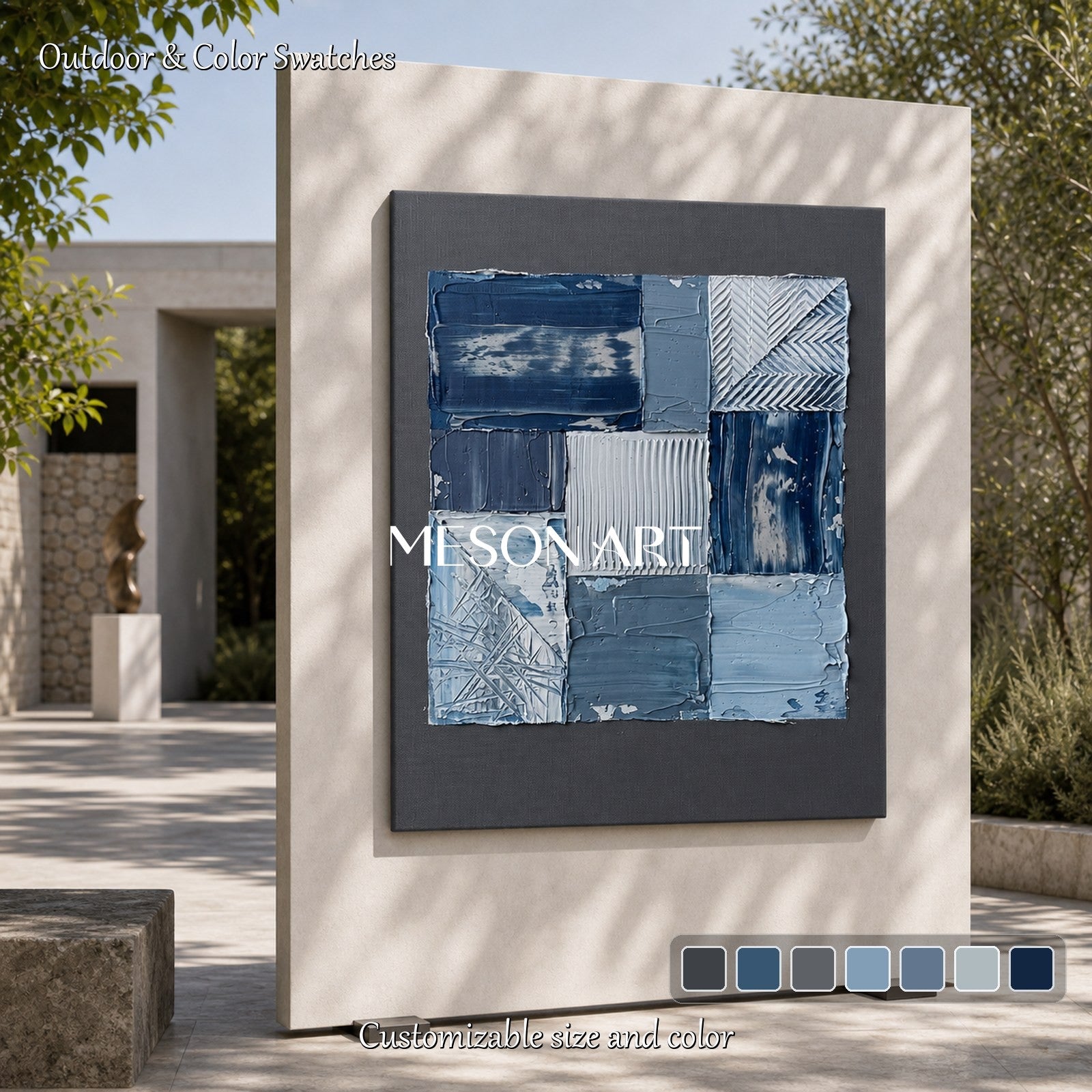Blue Abstract Wall Art With Textured Relief For Modern Living Room Decor