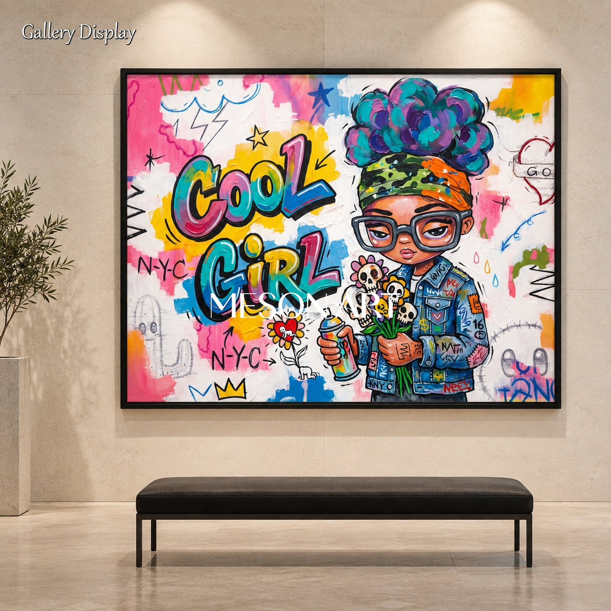 Pink And Blue Graffiti Painting Rectangular Wall Art Original Artist Hand Painted By Mesonart