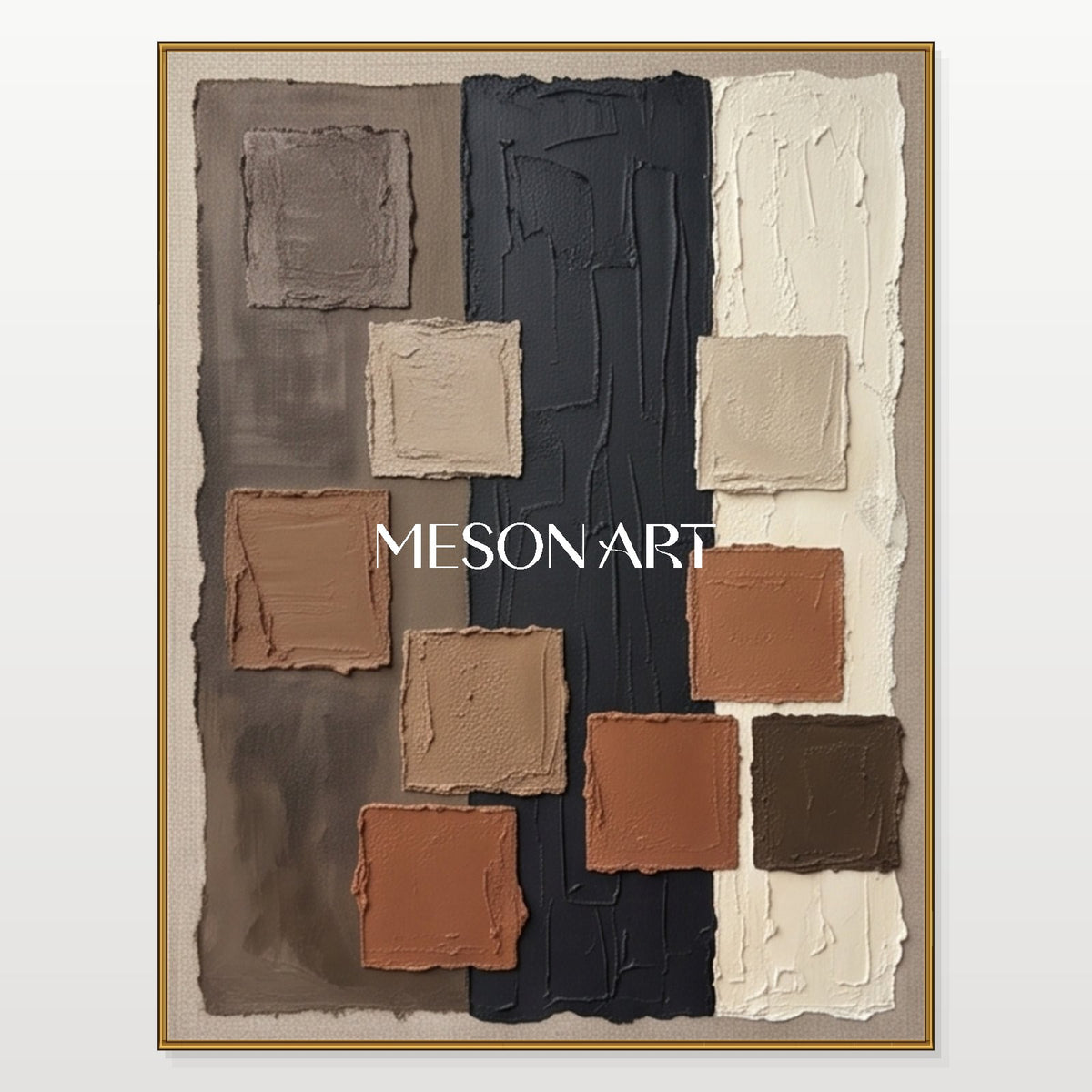Brown And Black Wabi-Sabi Abstract Rectangular Wall Art Original Artist Hand Painted By Mesonart