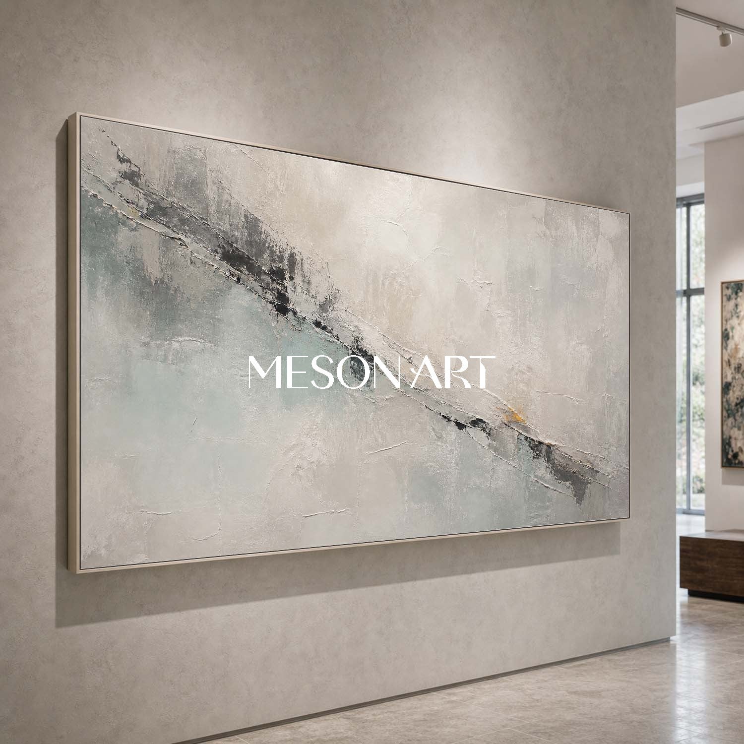 Large Gray Abstract Canvas Art With Textured Relief For Modern Living Room Decor