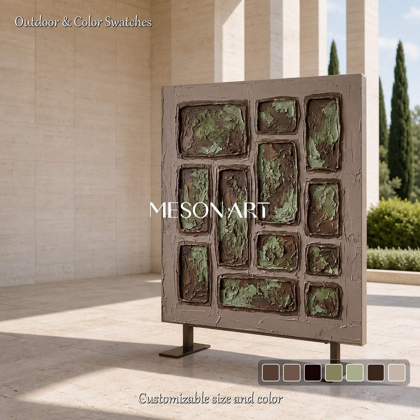 Minimalist Green Brown Textured Relief Art For Modern Living Room Decor