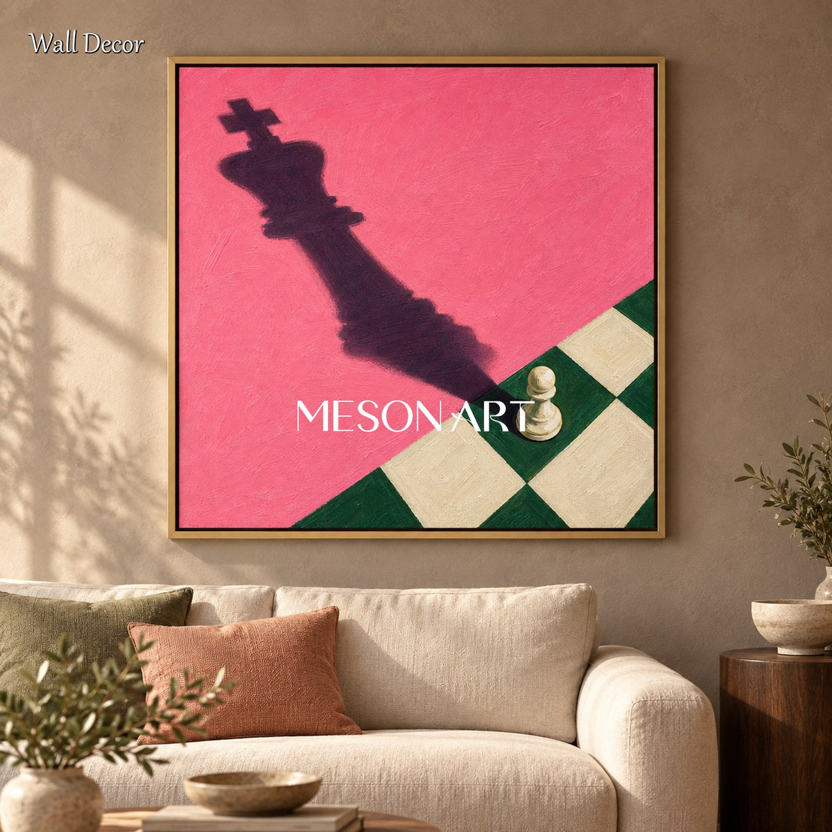 Pink And Green Surrealism Chess Painting Square Wall Art Original Artist Hand Painted For Living Room By Mesonart