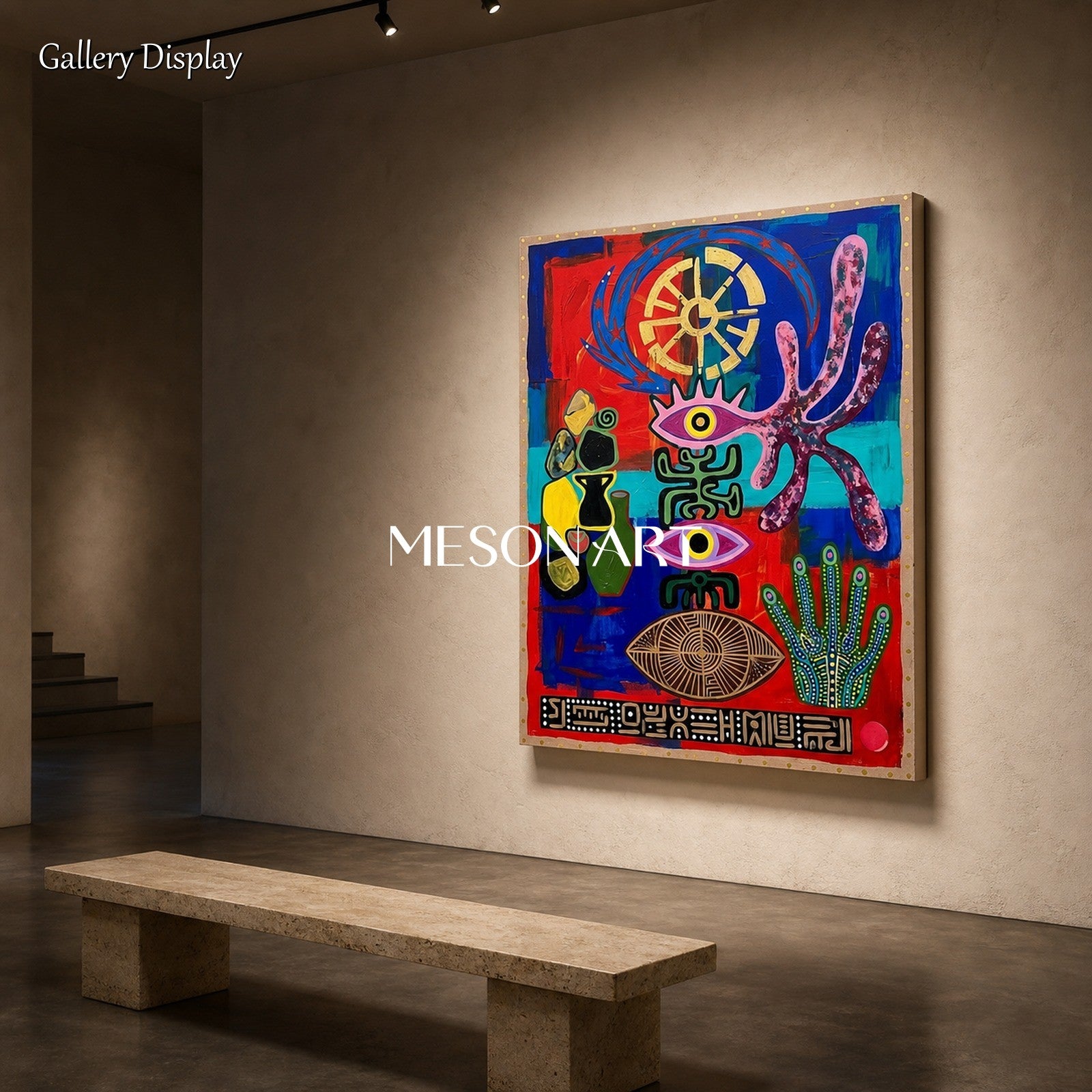 Modern Abstract Art With Bold Colors And Mystical Symbols For Living Room Decor