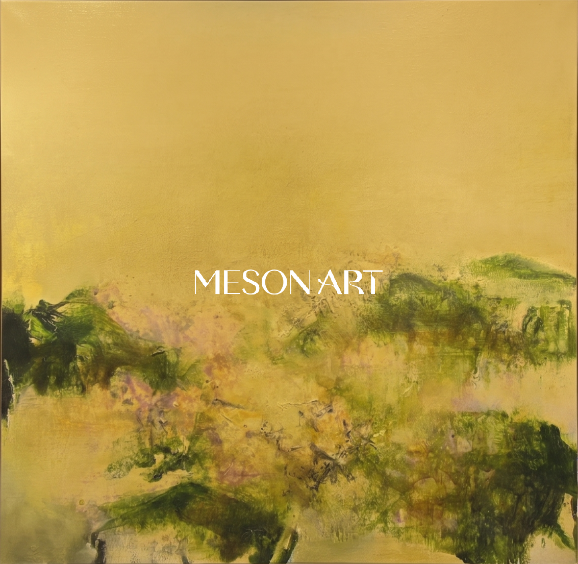 Gold And Green Abstract Contemporary Painting Modern Landscape Square Wall Art Original Artist By Mesonart