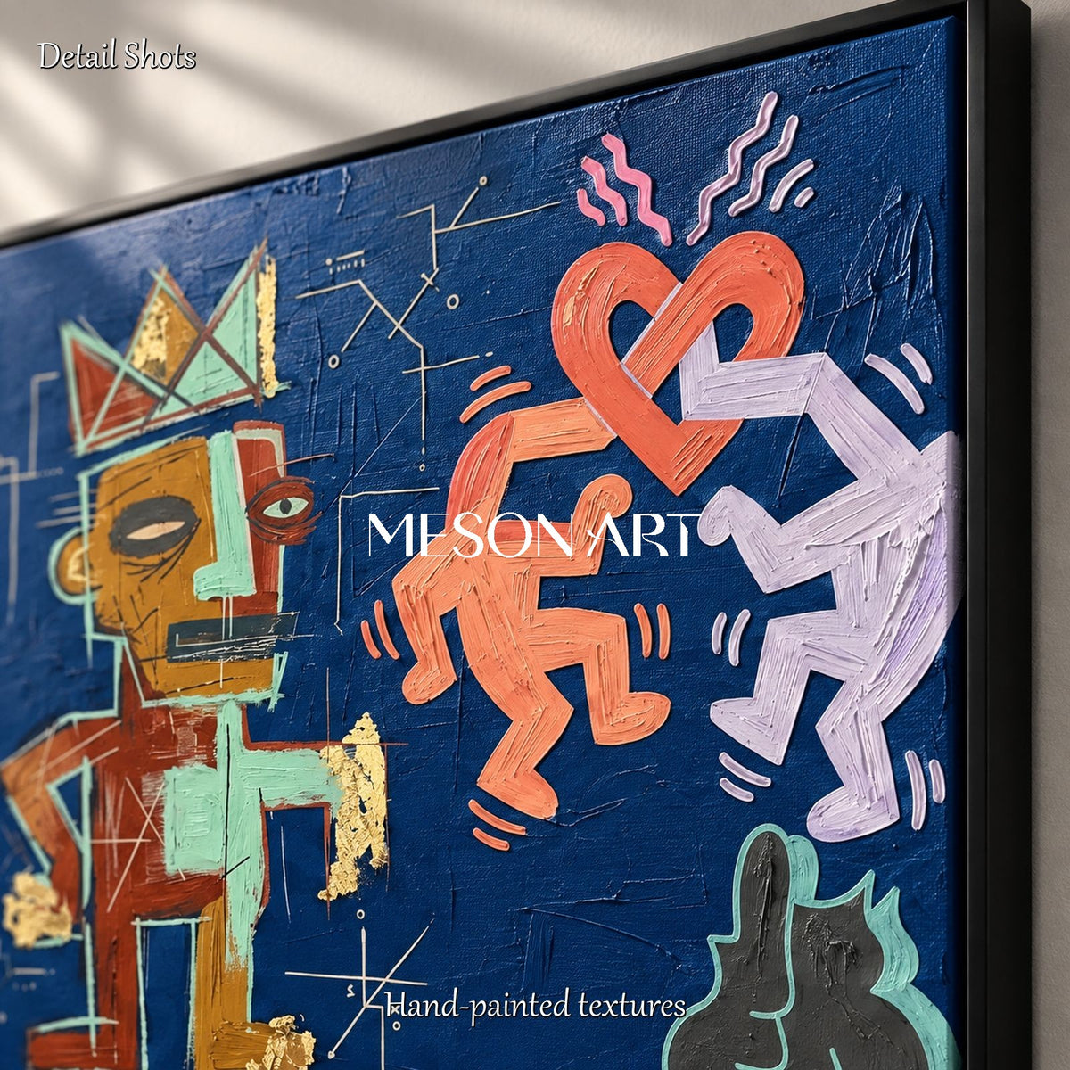 Blue And Gold Graffiti Art Keith Haring Style Rectangular Wall Decor For Living Room By Mesonart