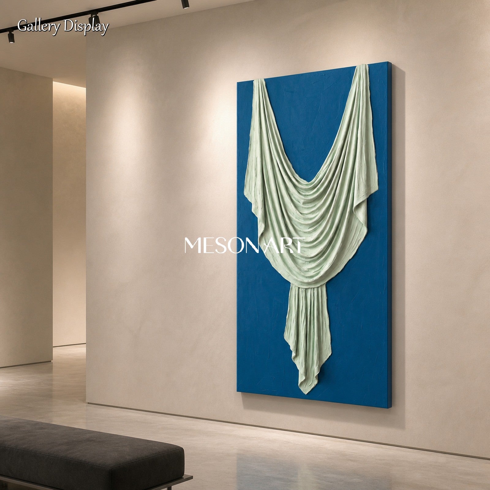 Blue And White Plaster Relief Art 3D Textured Wall Sculptural Organic Modern Painting By Mesonart