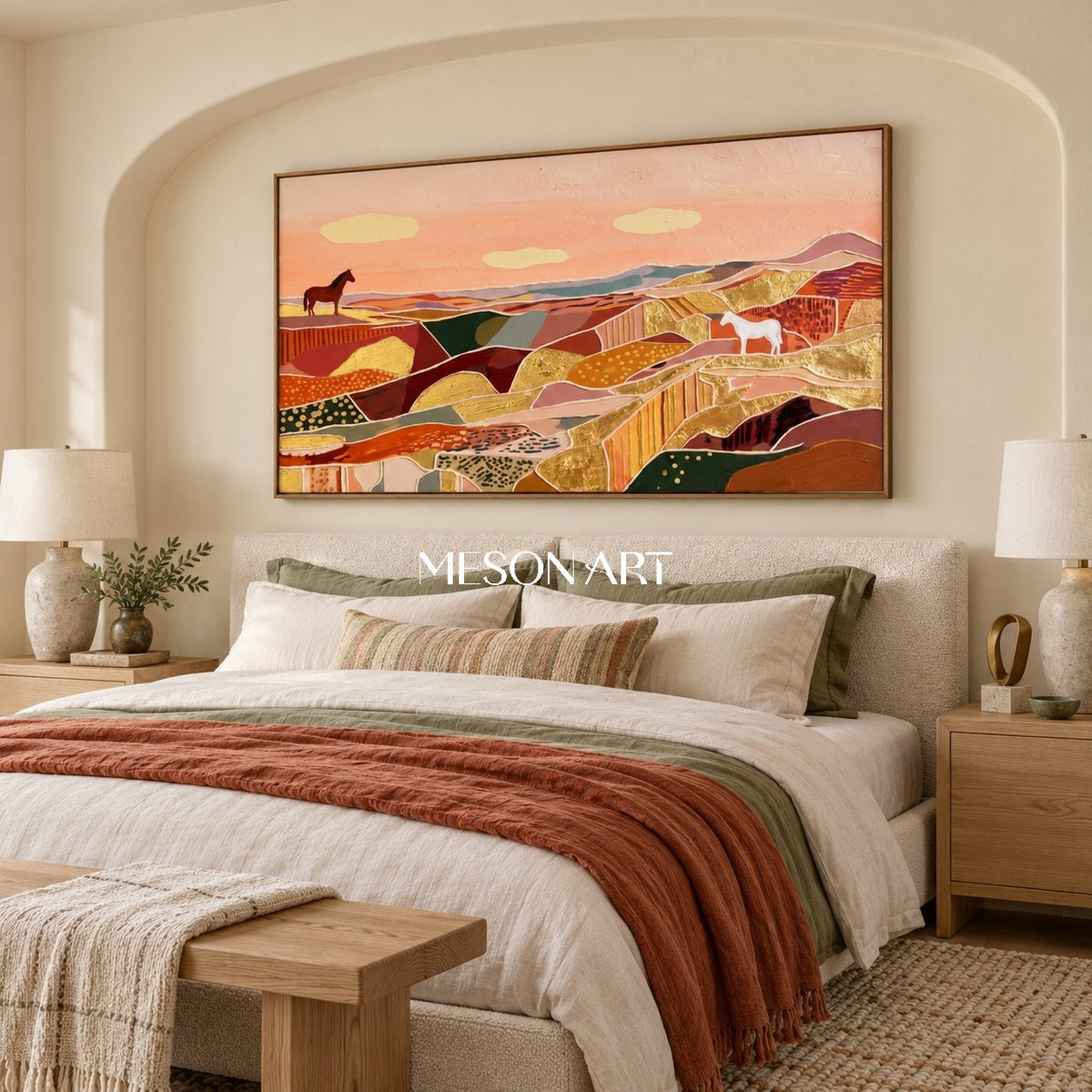 Earthy Terracotta Abstract Art Panoramic Decor Special Gift Contemporary Primitive Style By Mesonart