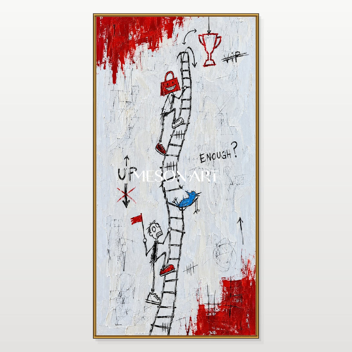 Red And White Abstract Painting Panoramic Neo Expressionist Art Original Hand Painted Canvas By Mesonart