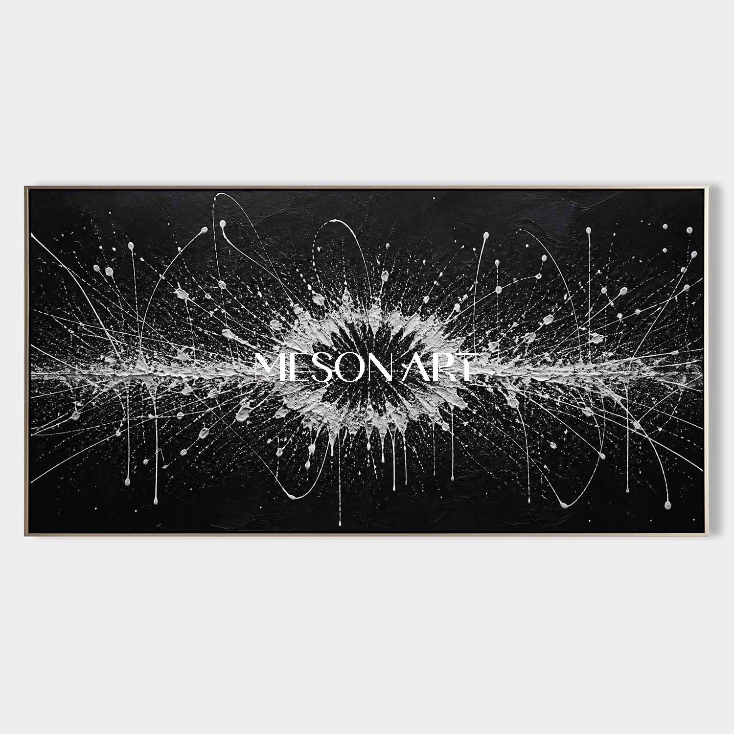 Pollock Abstract Style Black White Painting With Fluid Motion For Modern Living Room