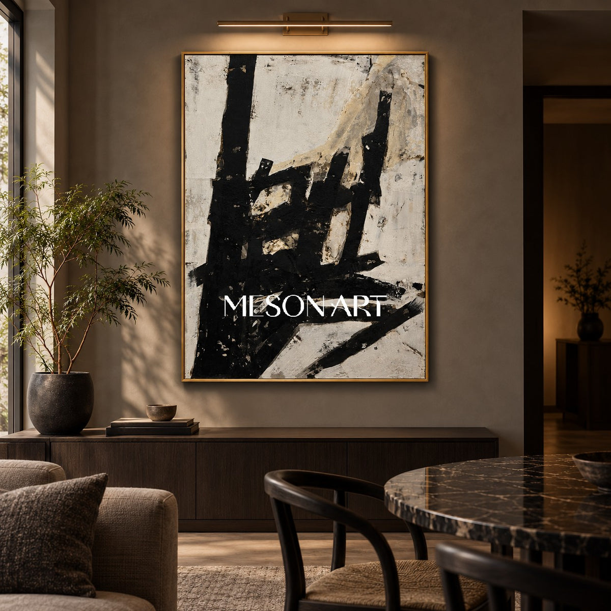 Black And White Abstract Art Minimalist Painting Rectangular Wall Art For Living Room Original Artist By Mesonart
