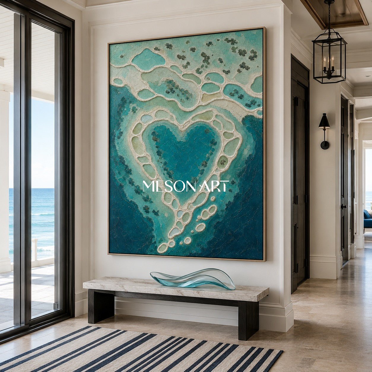 Turquoise Lagoon Abstract Art For Calming Bathroom Decor With Textured Relief