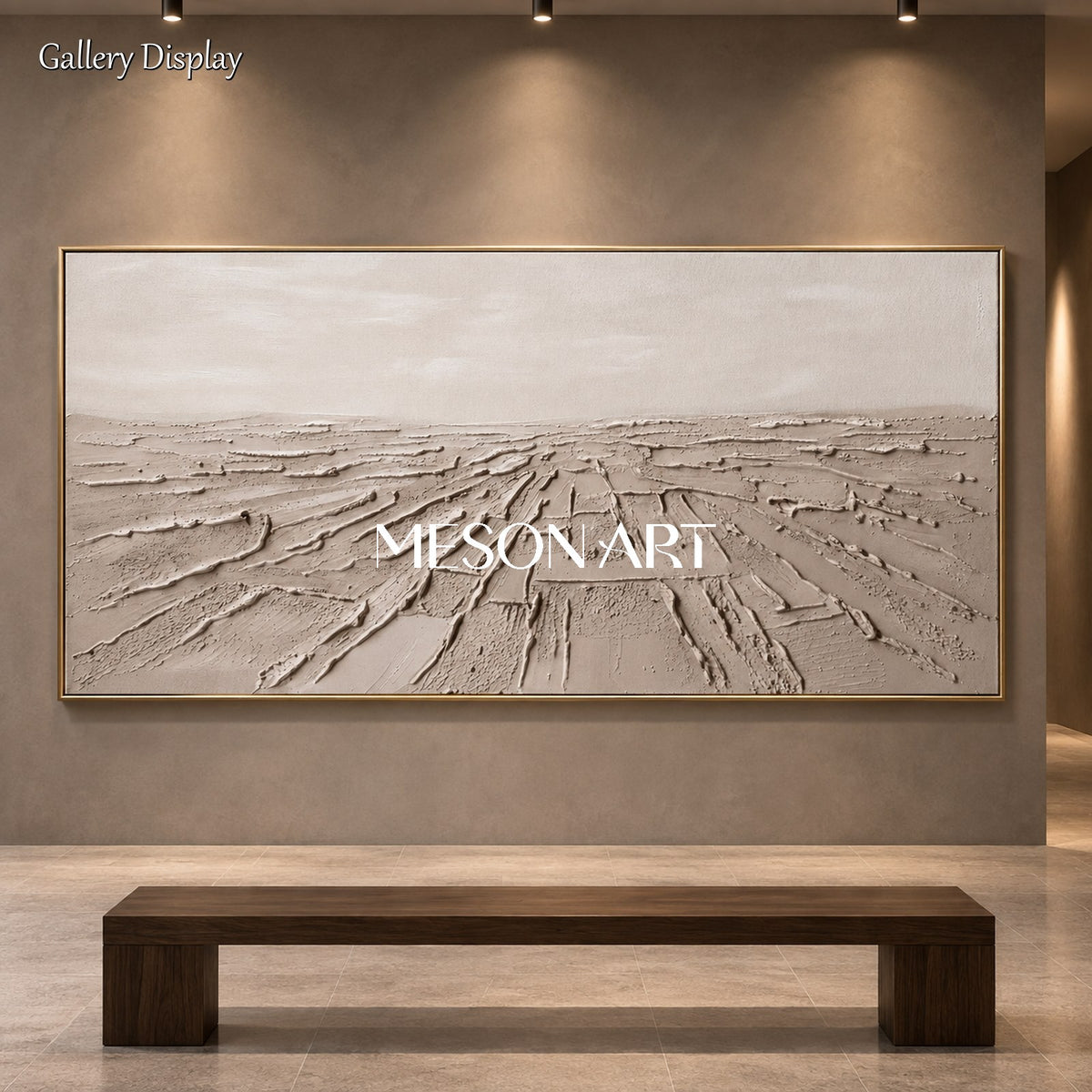 Beige Abstract Art Panoramic Wall Decor Original Artist Hand Painted Neutral Painting By Mesonart
