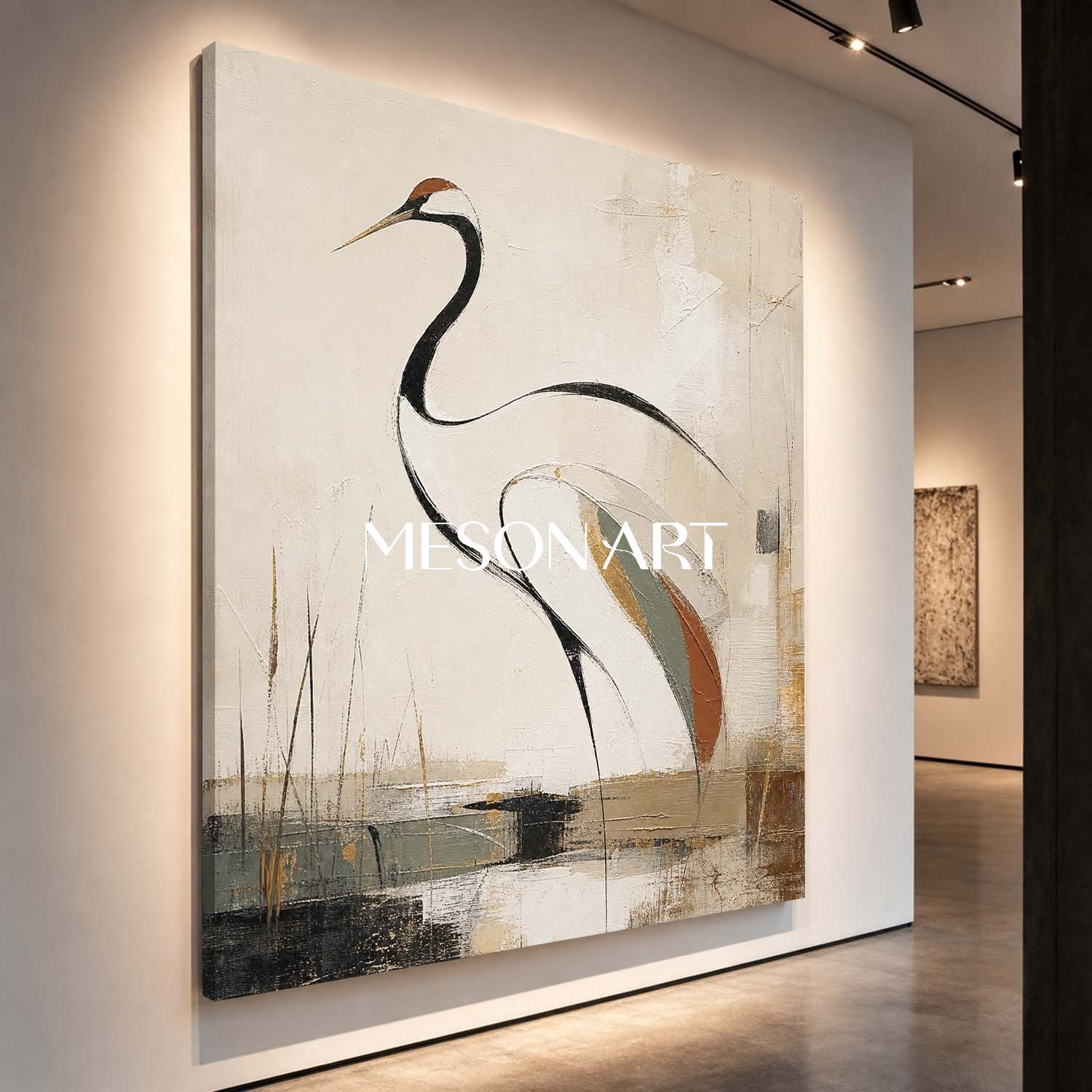 Minimalist Crane Painting Elegant Bird Art For Modern Home Decor
