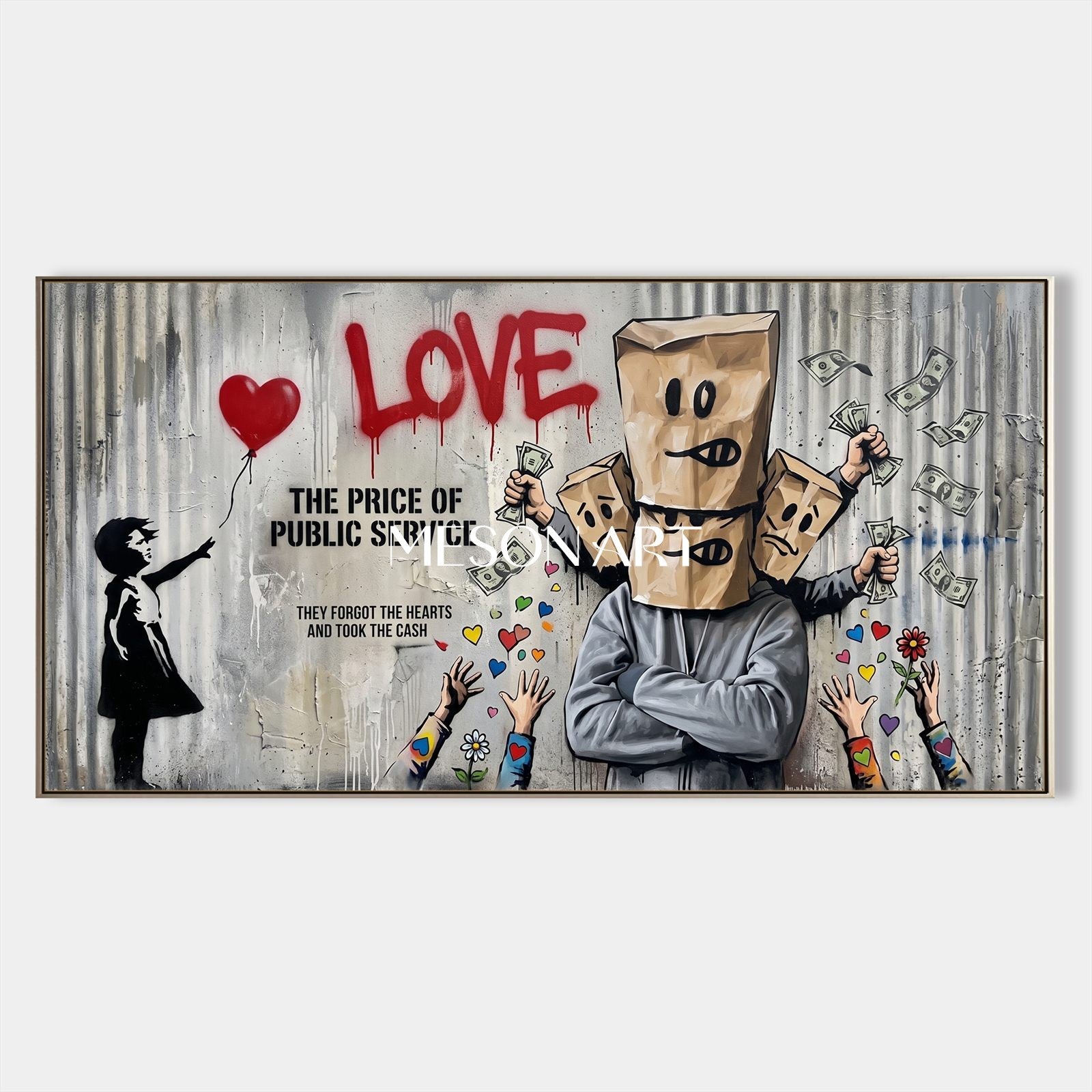Black And Red Graffiti Painting Large Banksy Style Original Artist Hand Painted Panoramic Wall Art For Living Room By Mesonart