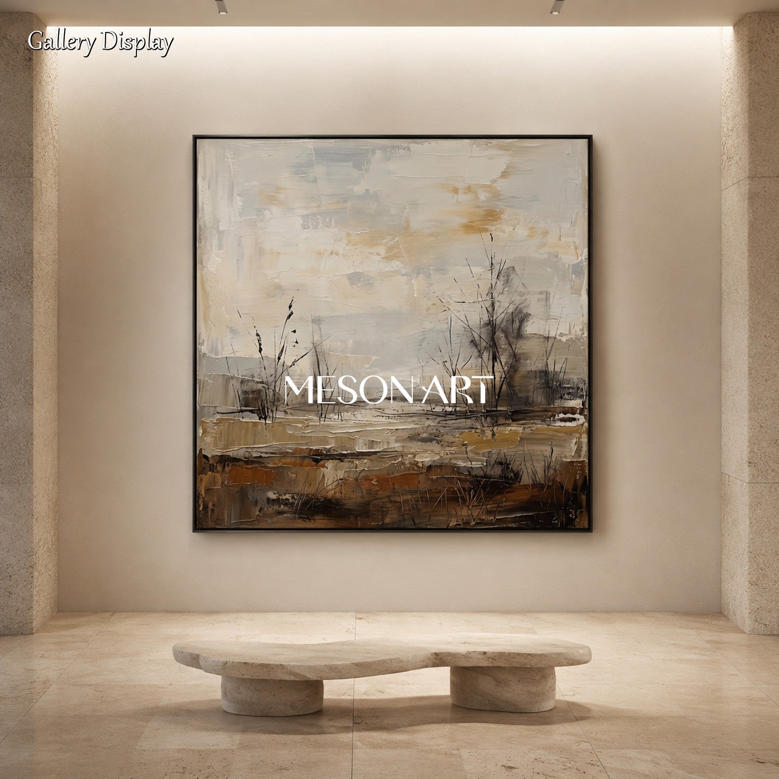 Beige And Brown Neutral Landscape Art Square Wall Painting Original Artist Hand Painted For Living Room By Mesonart