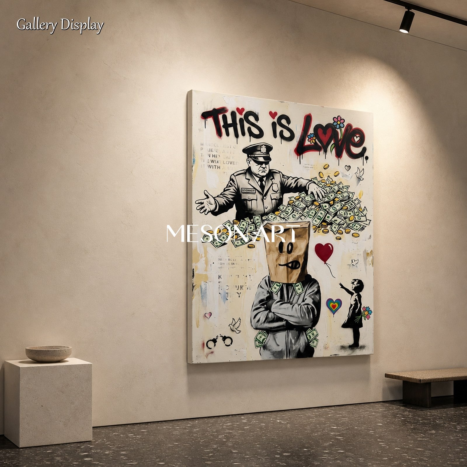 Black And Red Graffiti Painting Banksy Style Original Artist Hand Painted Rectangular Wall Art For Living Room By Mesonart
