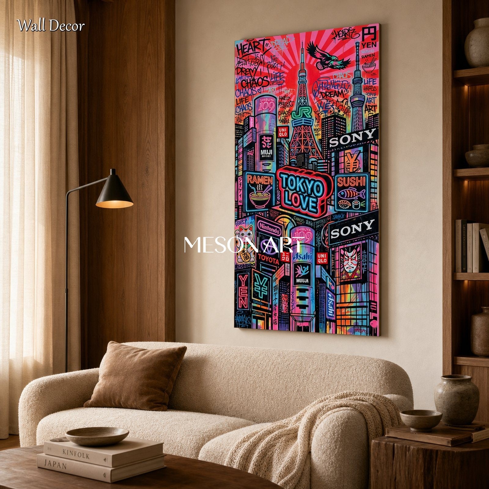 Pink And Black Graffiti Art Paintings Banksy Style Panoramic Wall Decor For Living Room By Mesonart