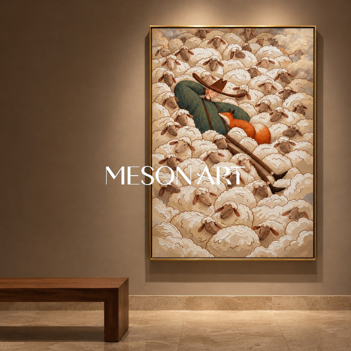 Beige And Cream Farmhouse Art Rustic Canvas Painting Rectangular Wall Decor For Bedroom By Mesonart