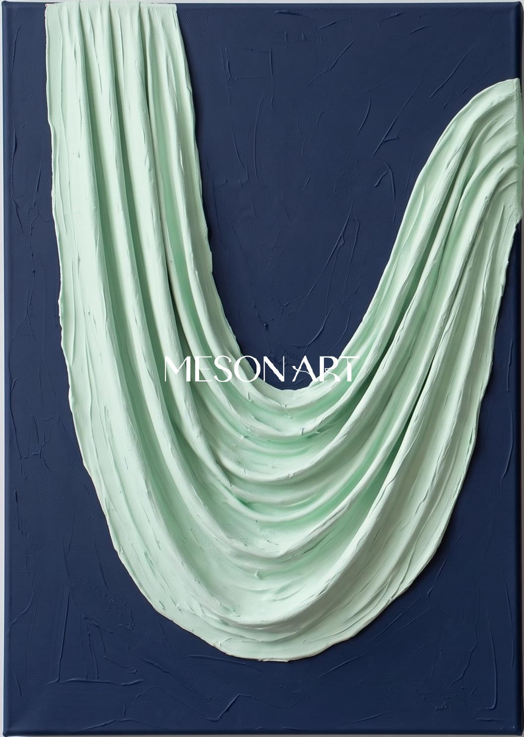 Blue And Green Minimalist Textured Art Rectangular Wall Decor Original Artist Hand Painted By Mesonart