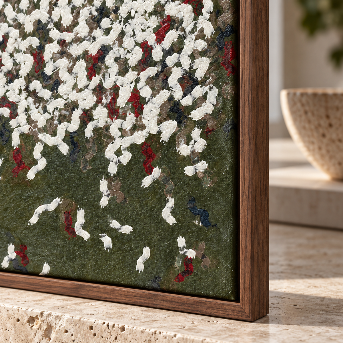 Green And White Abstract Painting Panoramic Wall Art Impasto Palette Knife Minimalist Contemporary By Mesonart