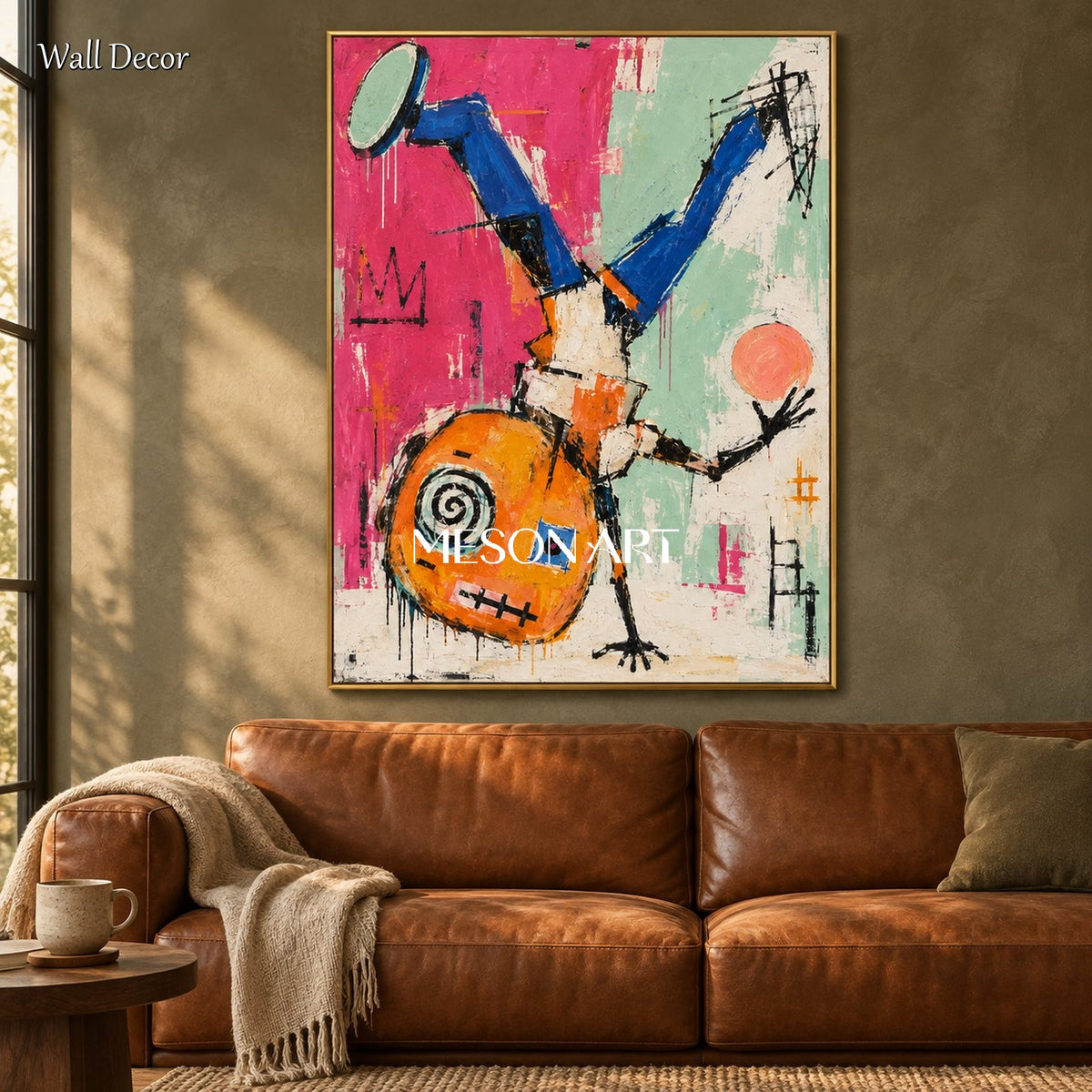 Pink And Blue Abstract Graffiti Painting Contemporary Wall Art Rectangular Canvas Modern By Mesonart