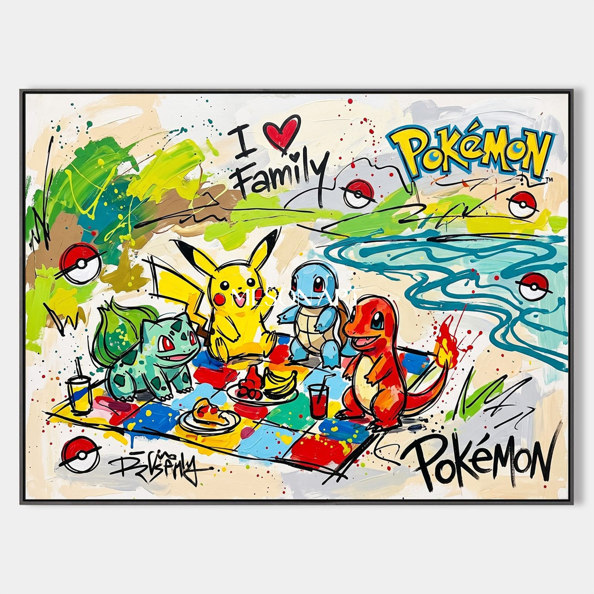 Yellow And Red Pop Art Painting Of Pikachu Pokemon Rectangular Wall Art By Mesonart