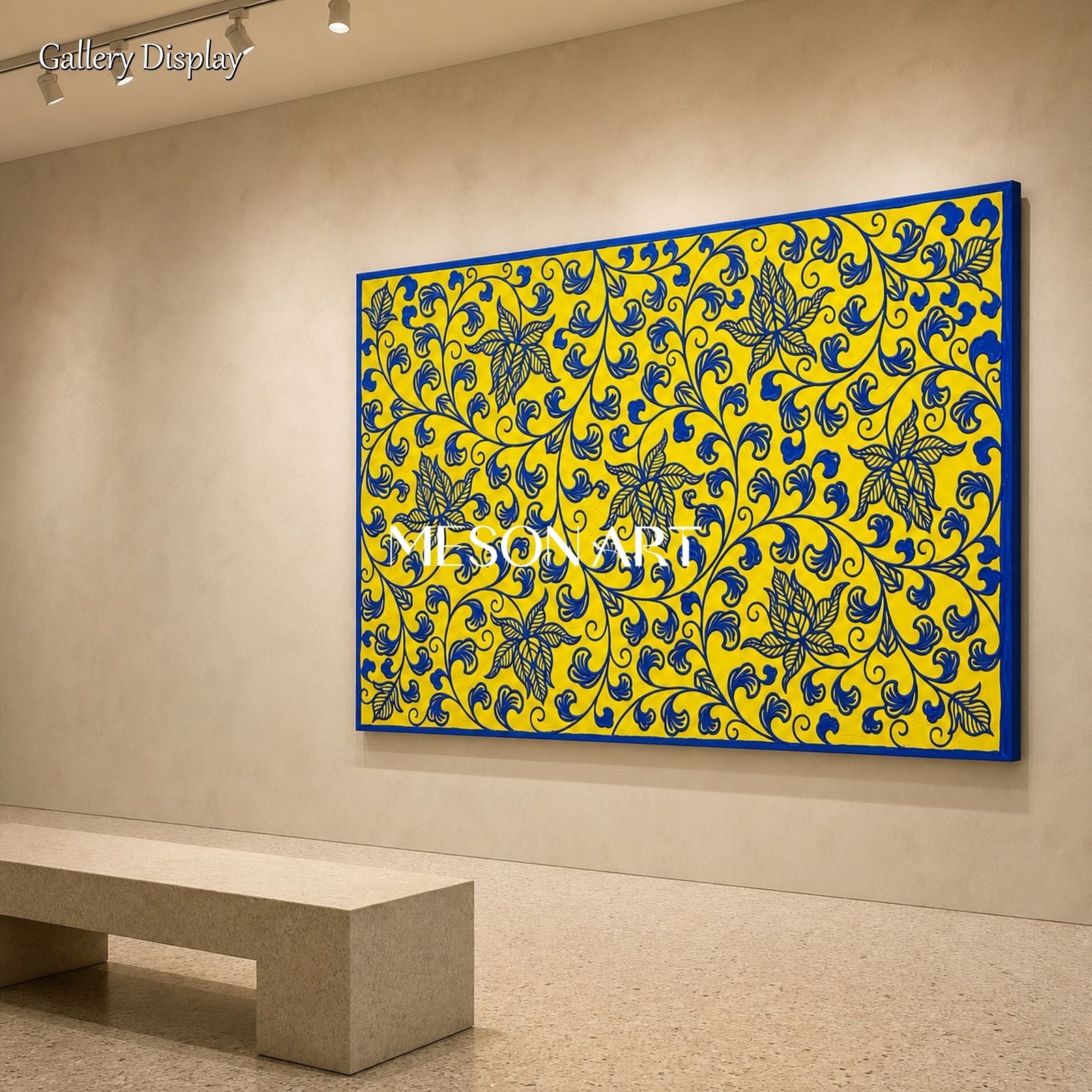 Yellow And Blue Islamic Persian Art Rectangular Wall Decor Inspired By Ottoman Design By Mesonart