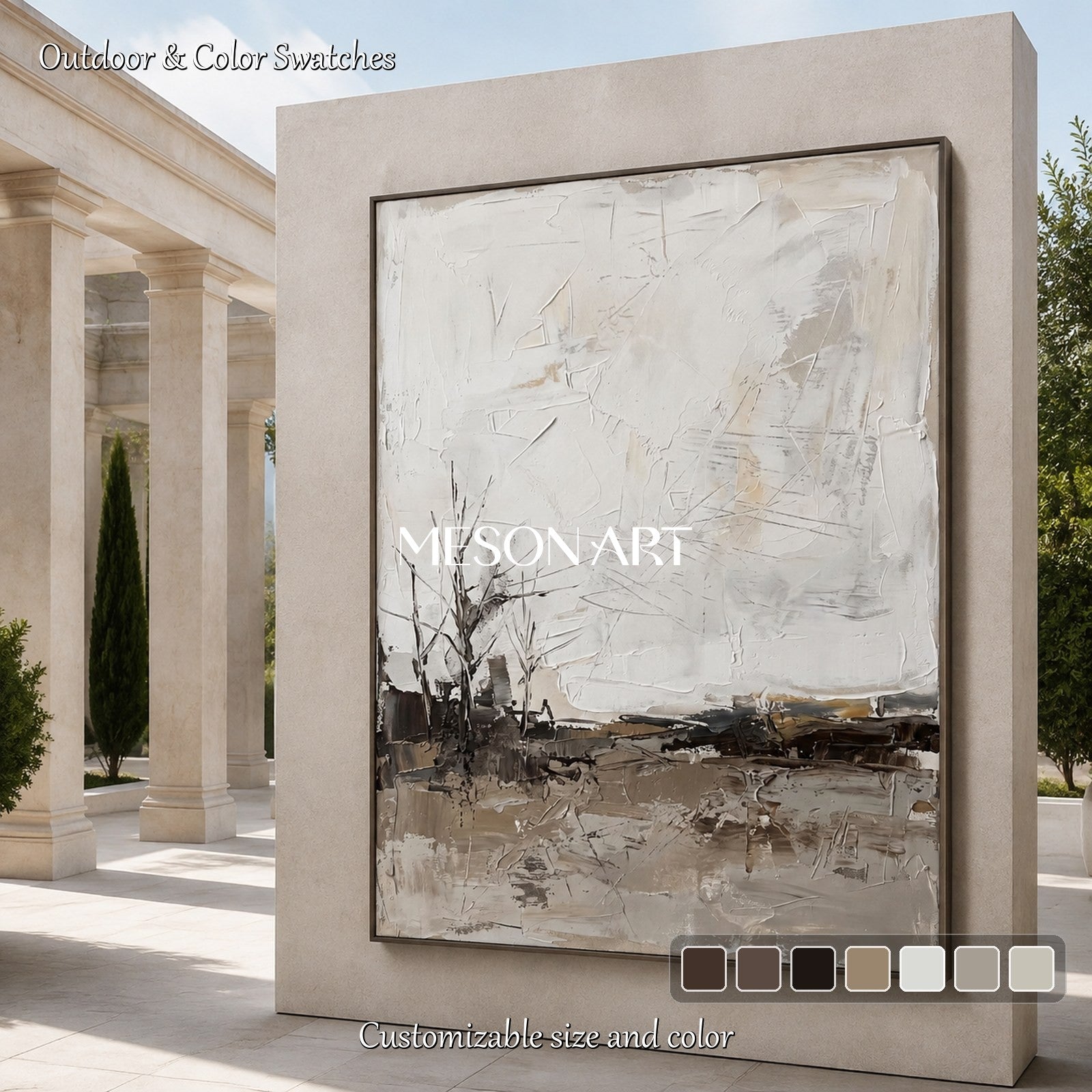 Neutral Abstract Landscape Painting Large Rectangular Wall Art Original Artist Hand Painted By Mesonart