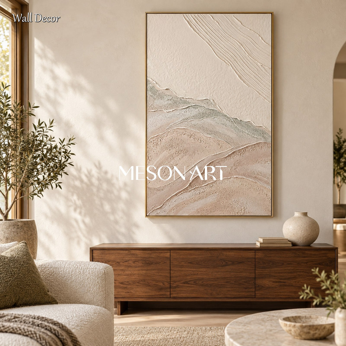 Beige And White Abstract Beach Texture Art Rectangular Wall Decor Original Artist By Mesonart