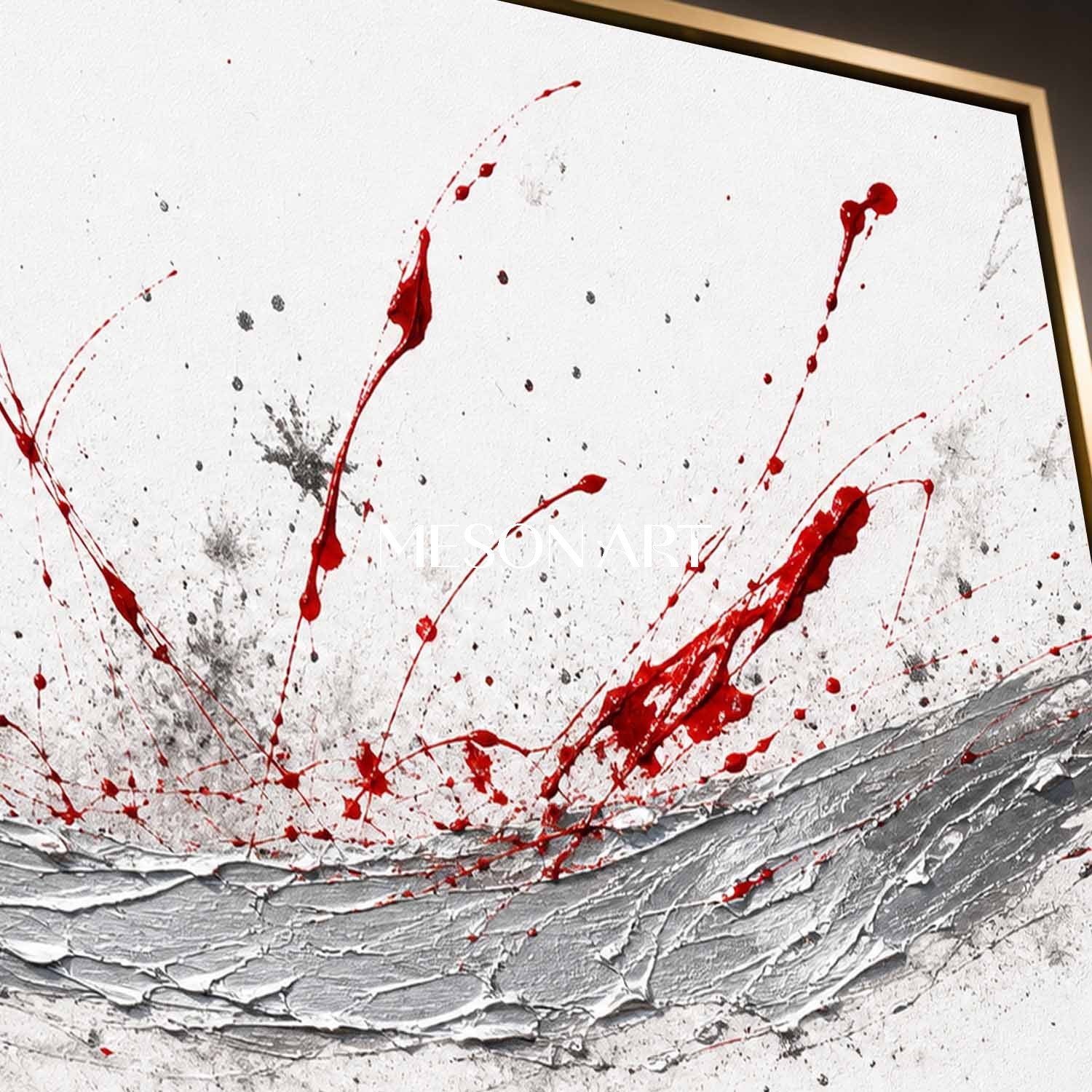 Bold Red And Silver Abstract Art Painting With Palette Knife Texture For Modern Living Room Decor