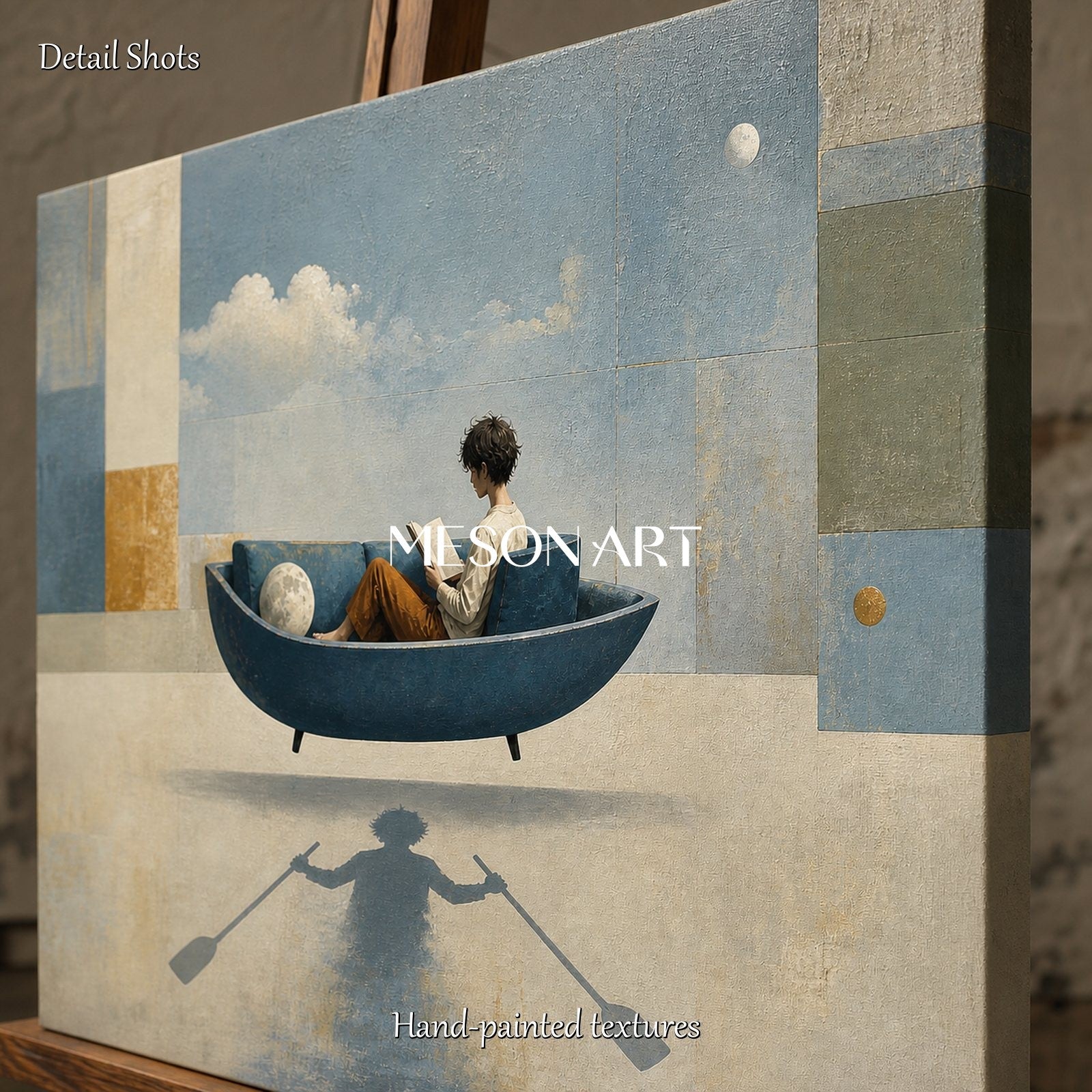 Surrealist Art Painting Dreamlike Floating Boat Sofa For Modern Living Room Decor