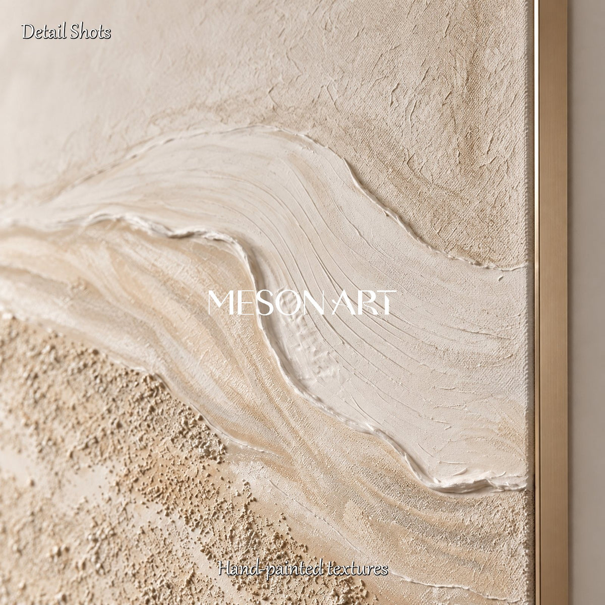 Beige And White Natural Beach Texture Painting Panoramic Wall Art For Living Room By Mesonart