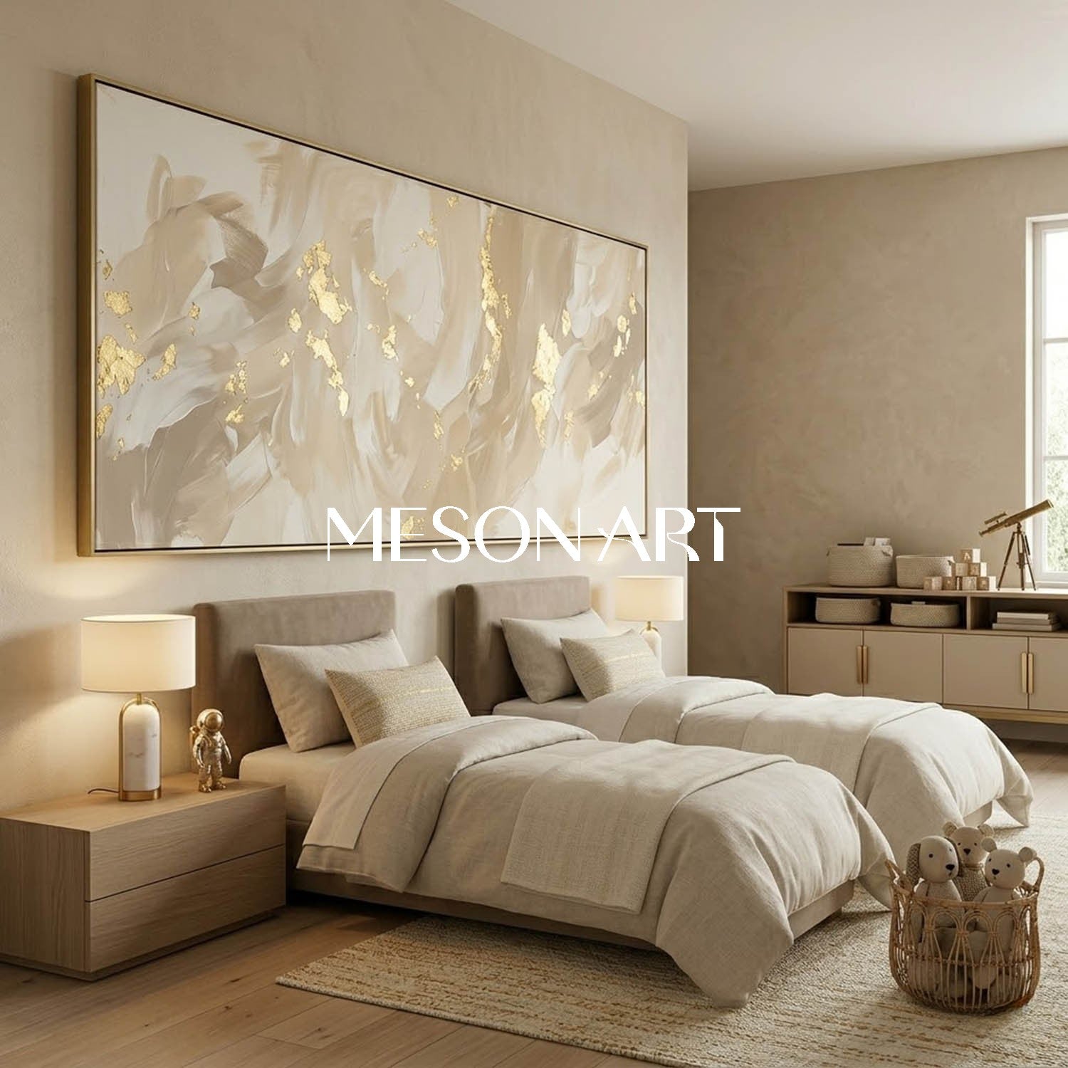 Luxury Minimalist Abstract Art With Gold Leaf Accents For Modern Living Room Decor