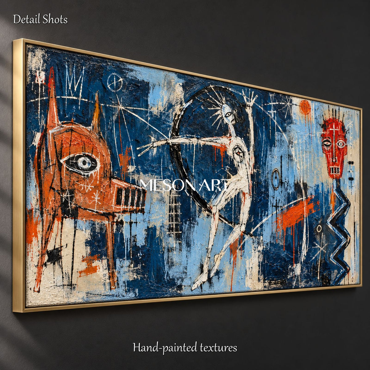 Blue And Red Abstract Graffiti Painting Original Artist Hand Painted Urban Wall Art Panoramic By Mesonart