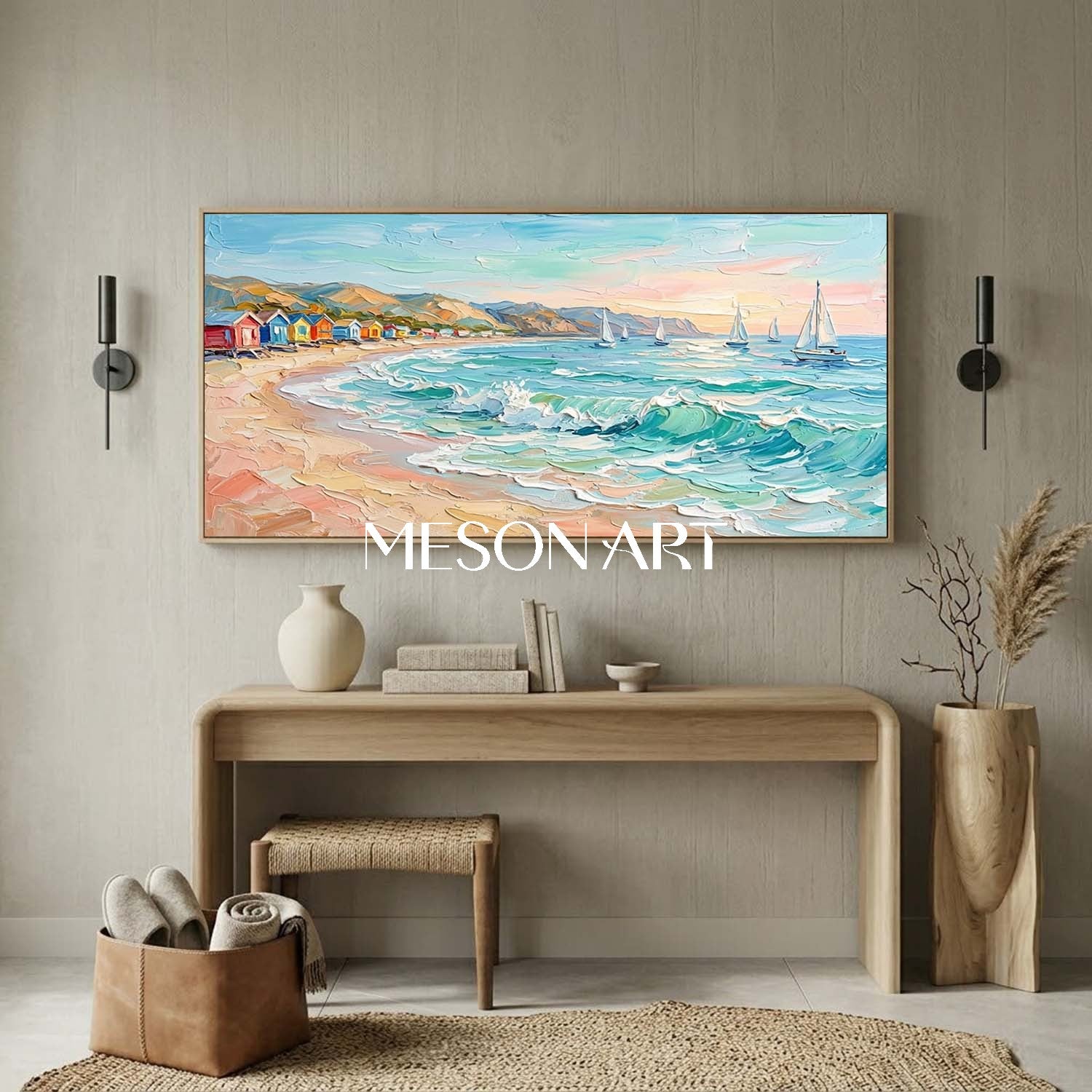 Luxury Coastal Wall Art With Turquoise Waves And Sailboats For Living Room Decor