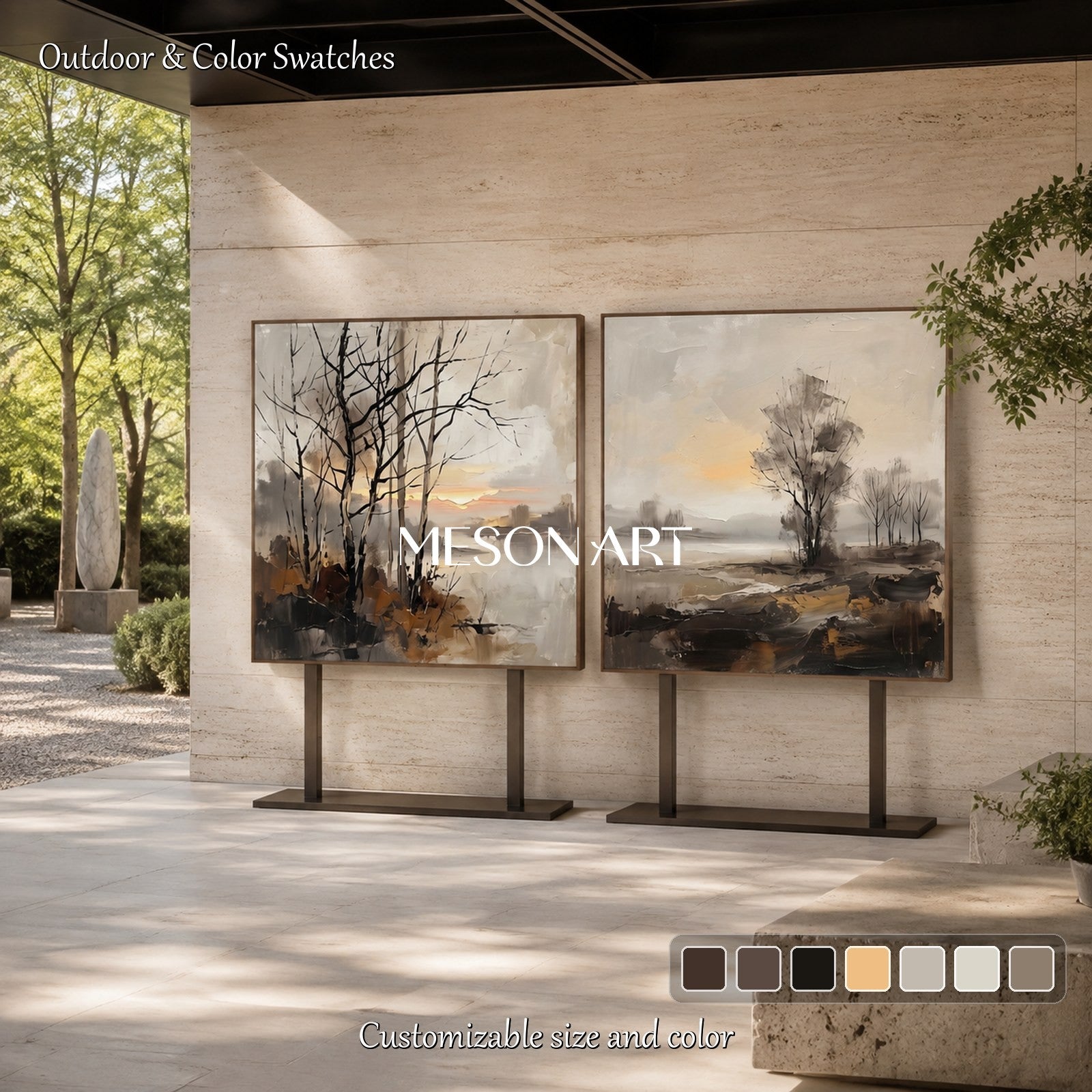 Beige And Black Abstract Painting Large Square Wall Art Landscape Original Artwork By Mesonart
