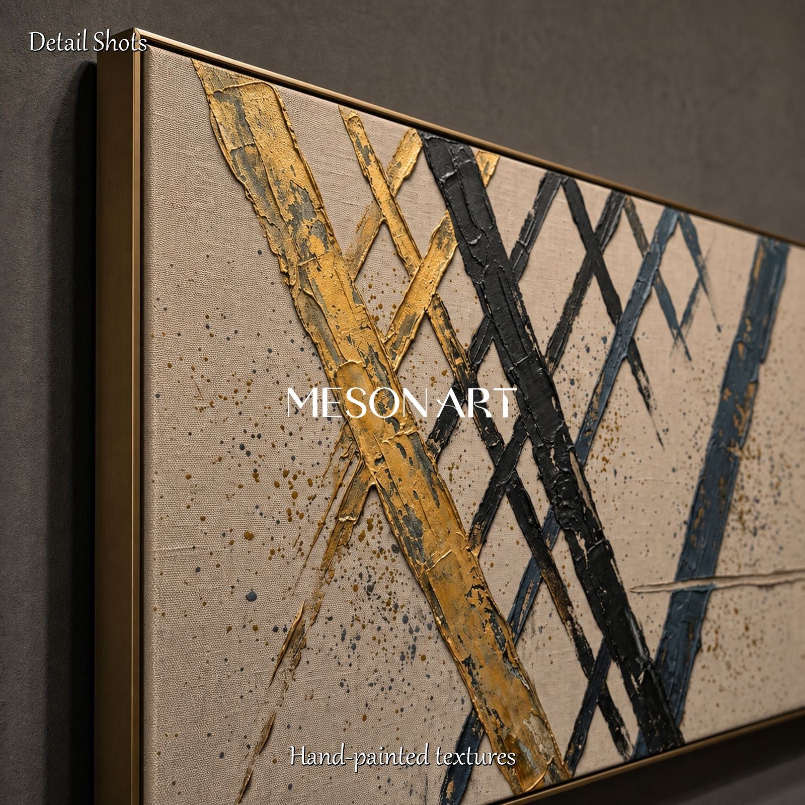 Minimalist Abstract Painting With Gold Accents For Living Room And Home Office Decor