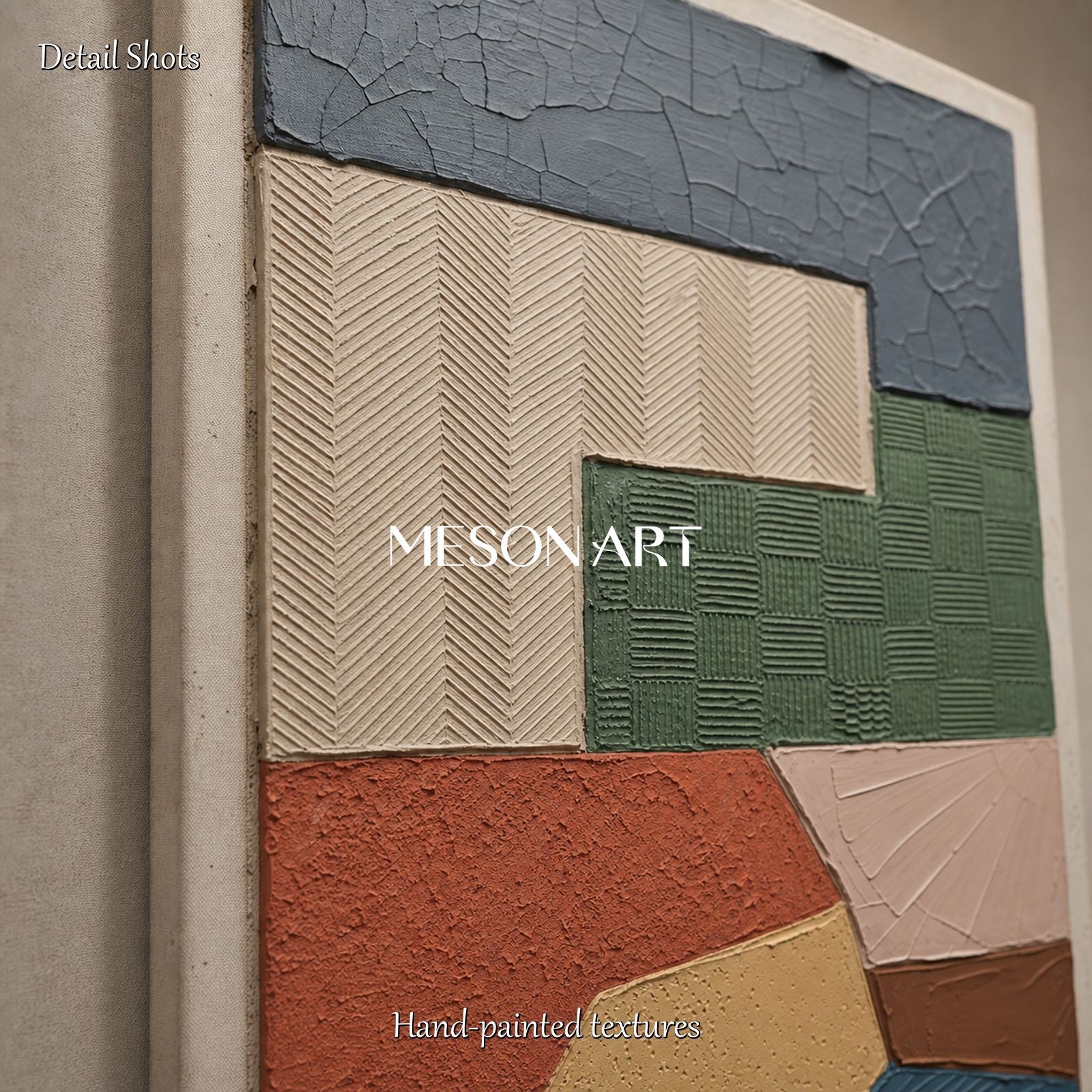 Weathered Plaster Texture Art For Japandi Home Decor With Geometric Abstract Design