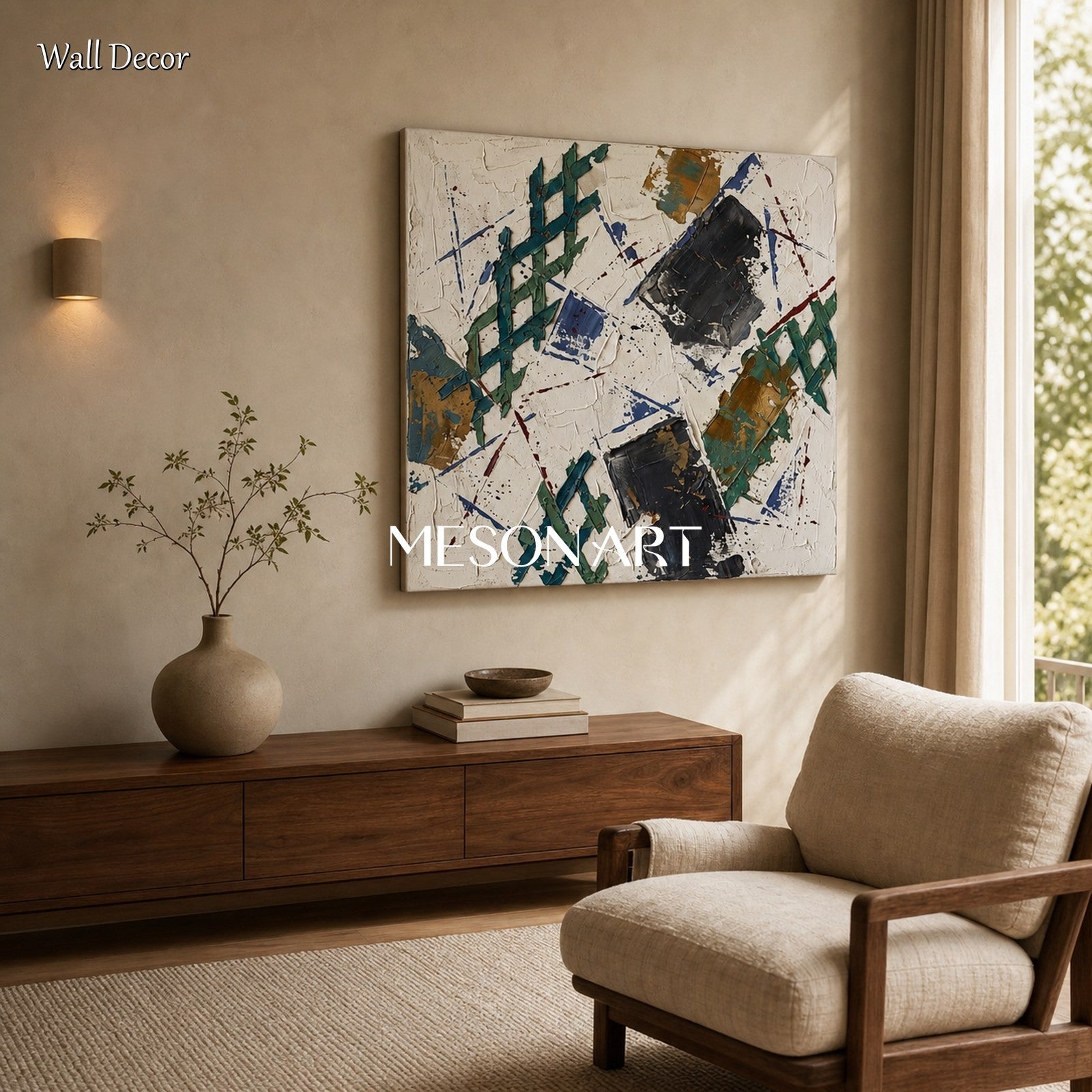 Minimalist Abstract Painting With Textured Relief For Modern Living Room Decor