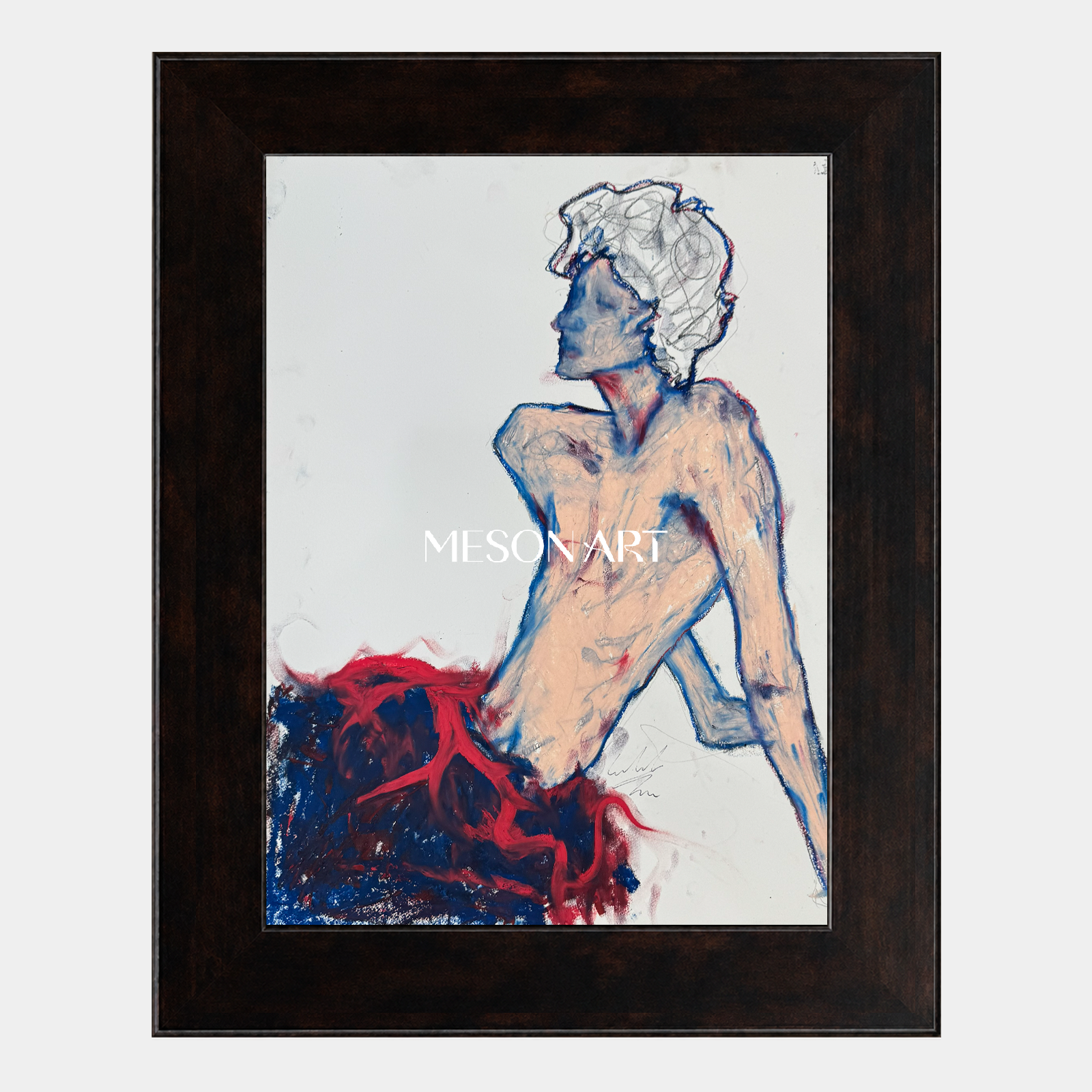 White And Red Contemporary Figurative Painting Original Artist Hand Painted Rectangular Wall Art Collectible Fine Luxury Art By Mesonart