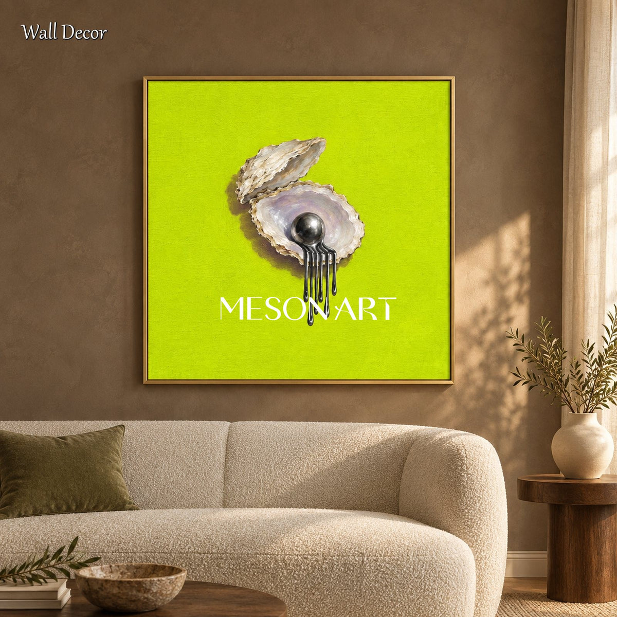 Green And Black Surrealism Painting Square Still Life Wall Art For Dining Room By Mesonart