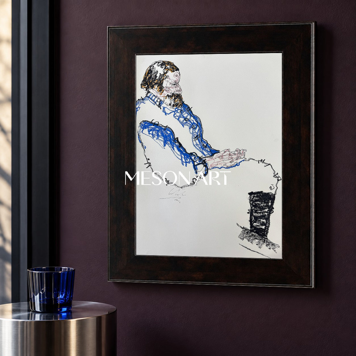 Blue And Black Abstract Figurative Painting Modern Expressionist Art Rectangular Wall Decor By Mesonart