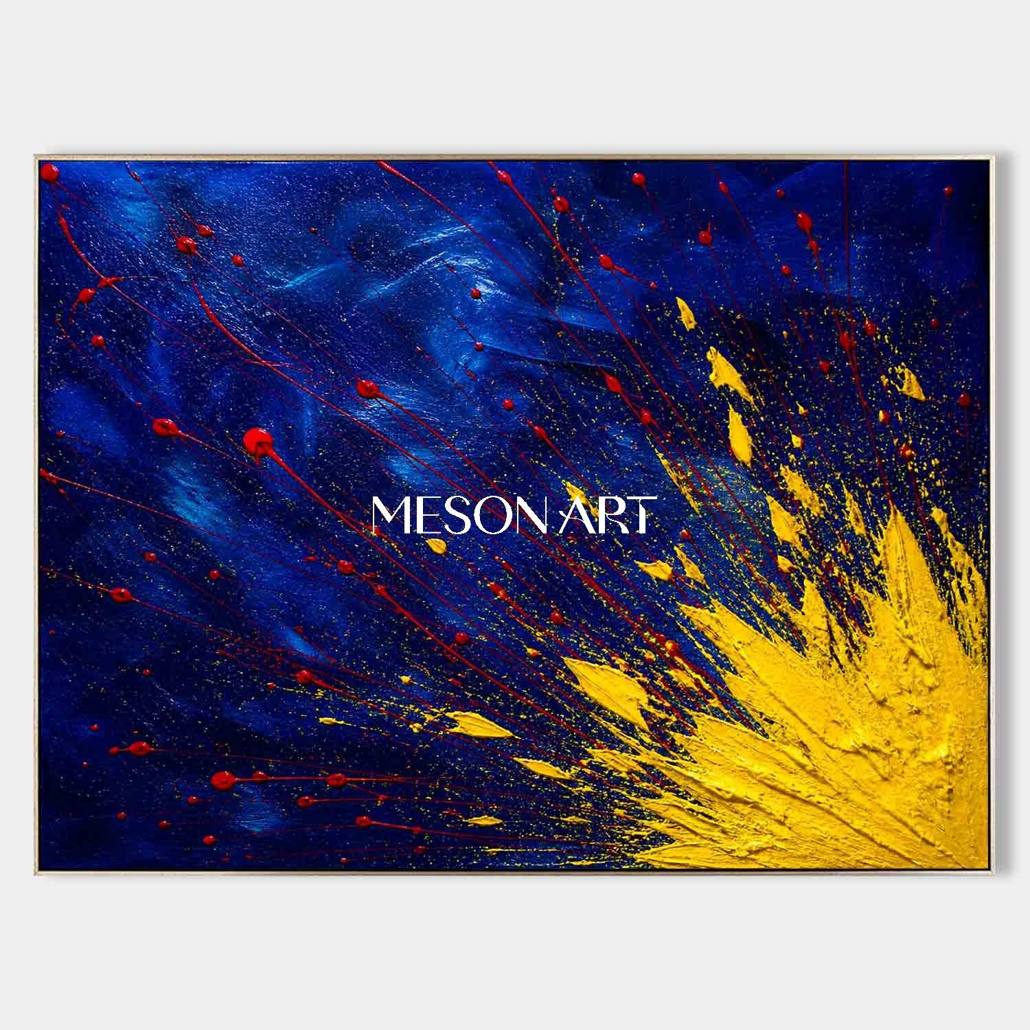 Abstract Expressionist Art With Blue And Yellow Textures For Modern Living Room Decor