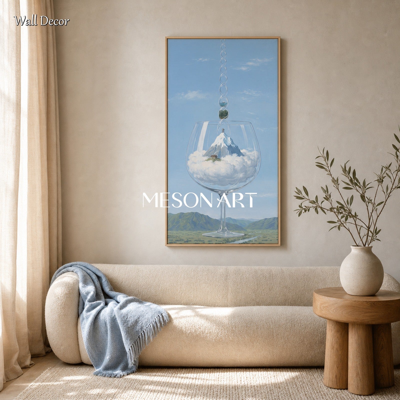 Surrealist Landscape Oil Painting With Glass And Mountains For Modern Living Room Decor