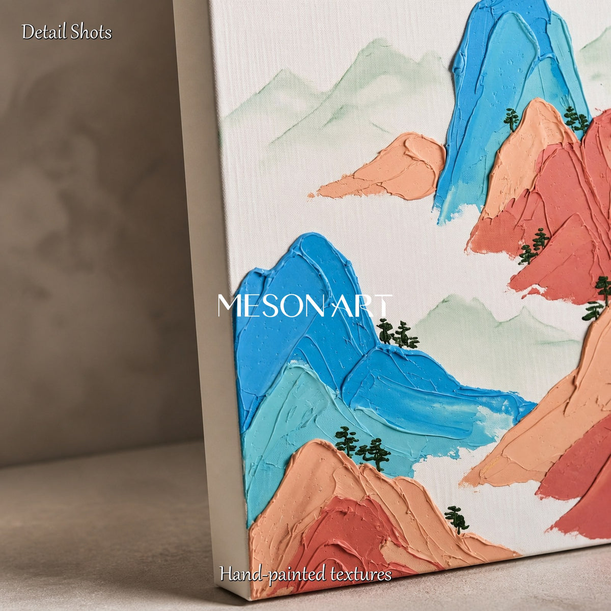 Blue And Orange Mountain Landscape Art Contemporary Impasto Painting Hand Painted By Artist Panoramic Wall Decor For Living Room By Mesonart