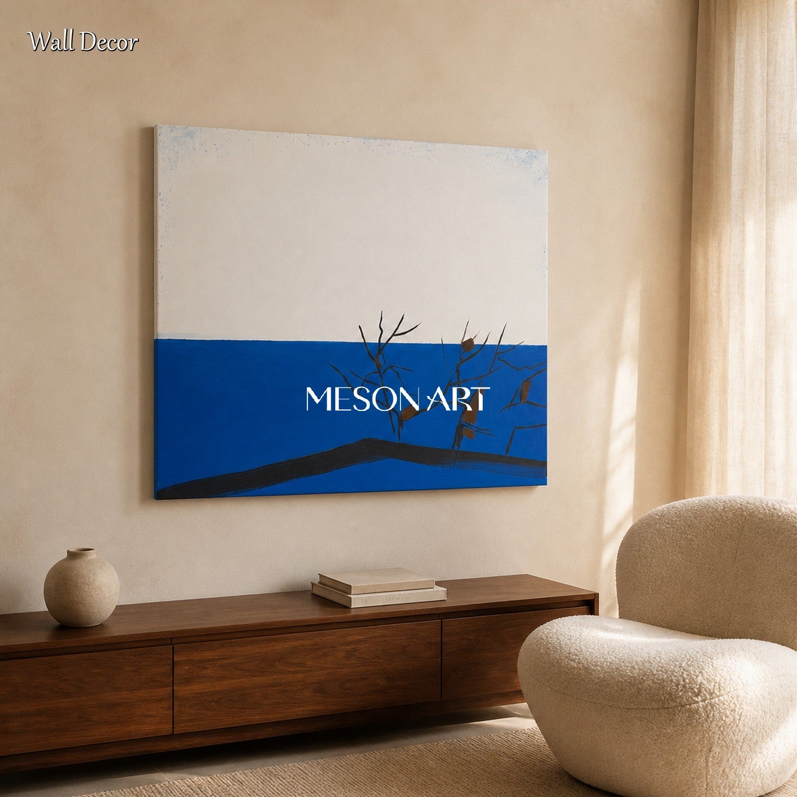 Blue And White Abstract Landscape Painting Square Wall Art Contemporary Original Artist By Mesonart