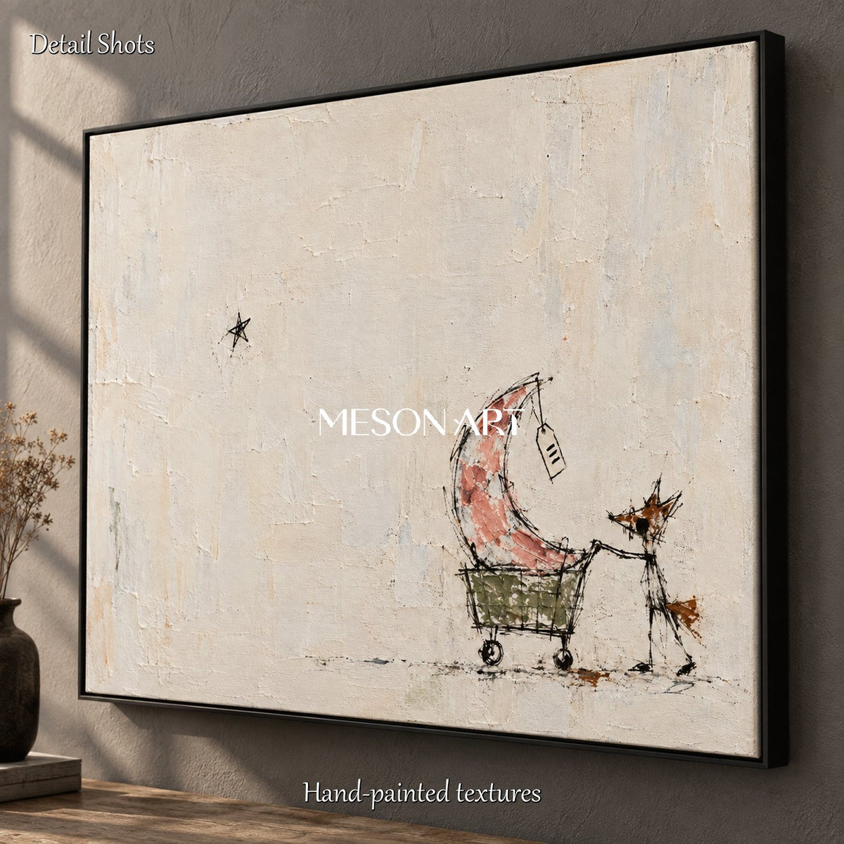 Beige Abstract Graffiti Art Original Painting Modern Street Canvas Wall Art Rectangular By Mesonart