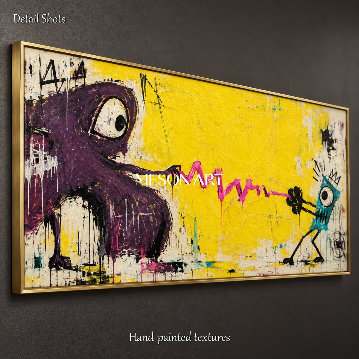 Yellow And Black Abstract Graffiti Pop Art Painting Panoramic Wall Decor By Mesonart