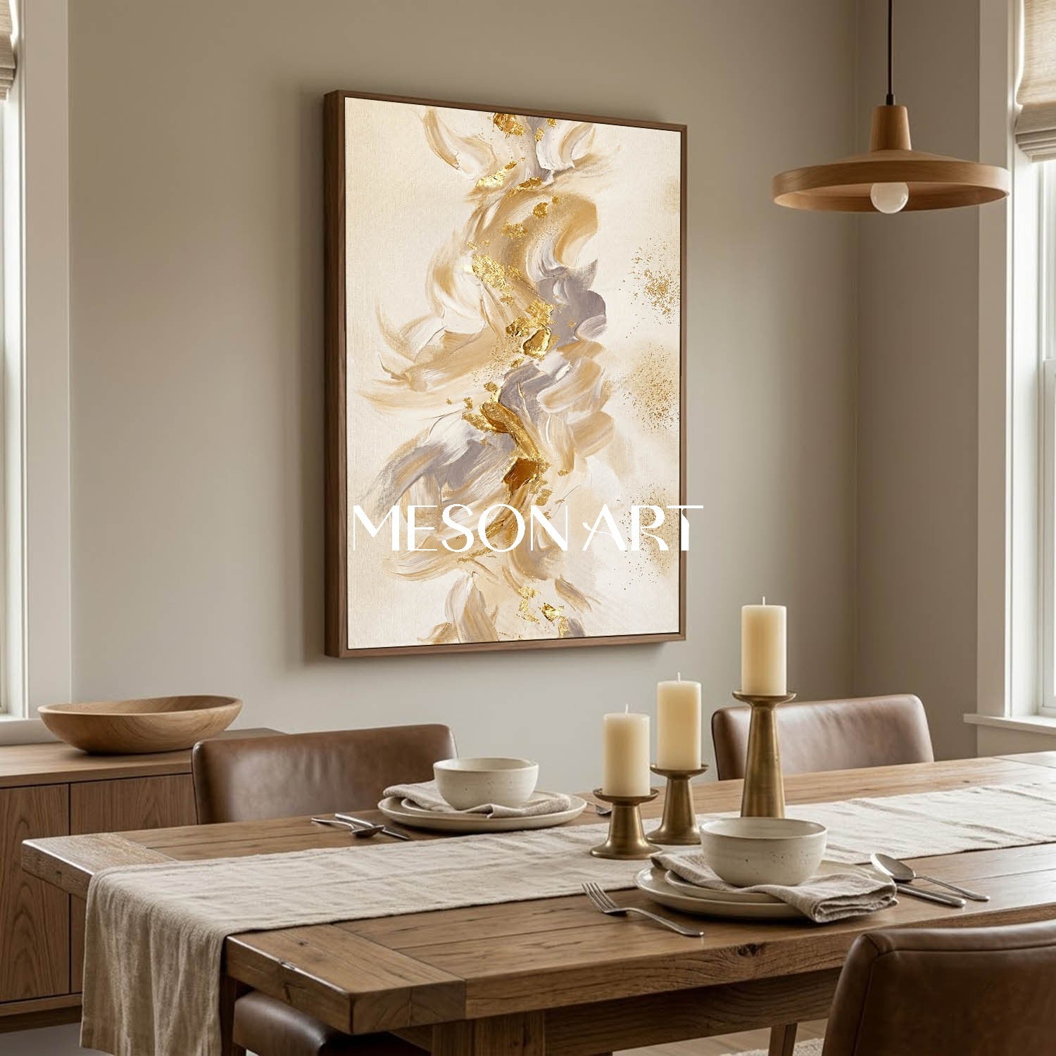 Gilded Abstract Painting With Textured Beige And Gold For Modern Luxury Home Decor